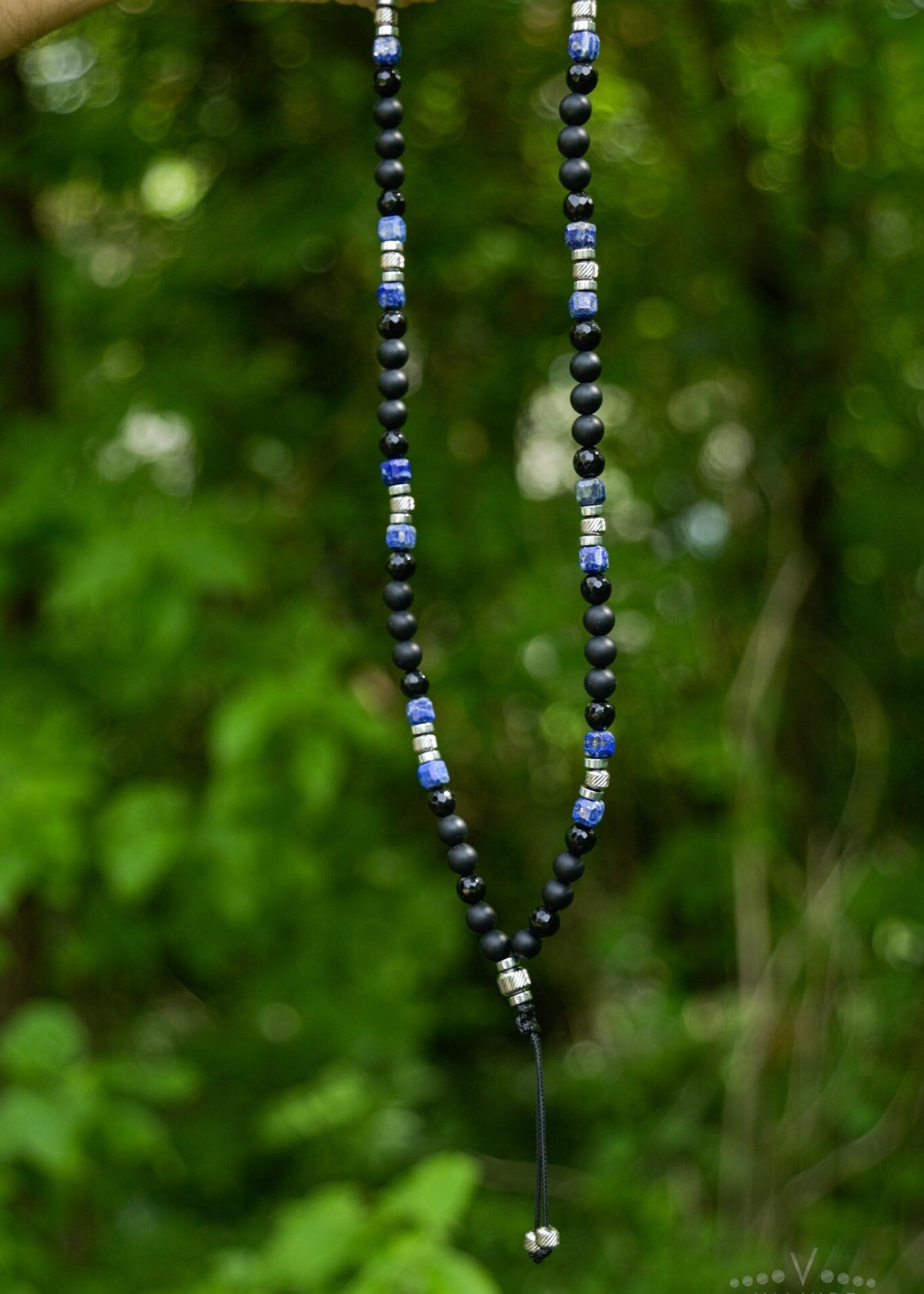 Lapis lazuli Necklace for Men, Men's Long Black Onyx Necklace, Agate Hematite Stone Necklace, Gift for Men, Crystal Beaded Necklace - Shamballa Necklace - Birthstone Necklace - Gemstone Necklace Men - Chakra Necklace - Macrame Necklace - Healing Necklace - Valinde