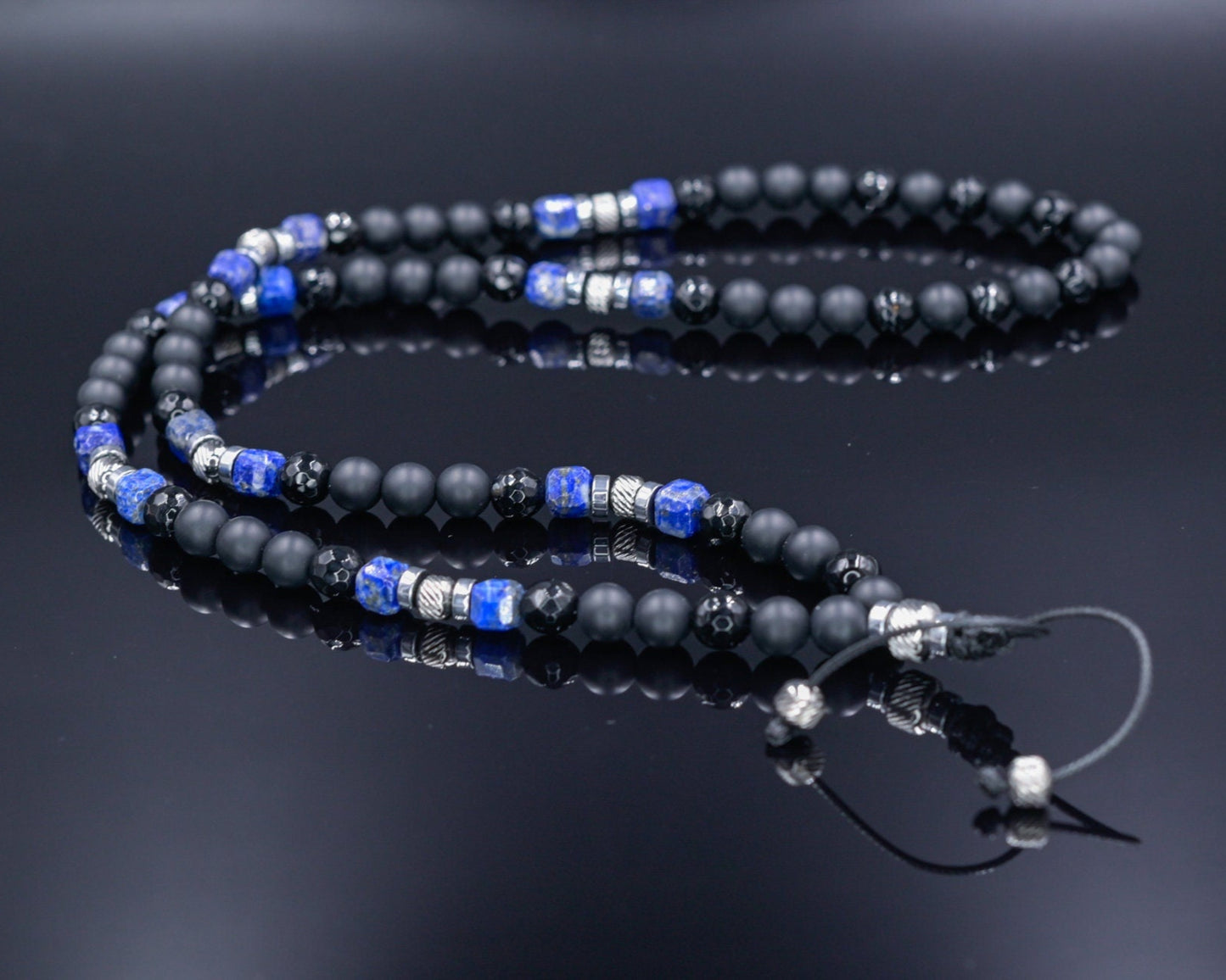Lapis lazuli Necklace for Men, Men's Long Black Onyx Necklace, Agate Hematite Stone Necklace, Gift for Men, Crystal Beaded Necklace - Shamballa Necklace - Birthstone Necklace - Gemstone Necklace Men - Chakra Necklace - Macrame Necklace - Healing Necklace - Valinde