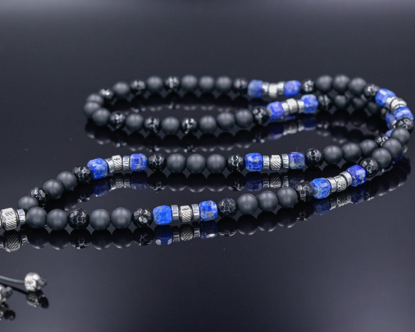 Lapis lazuli Necklace for Men, Men's Long Black Onyx Necklace, Agate Hematite Stone Necklace, Gift for Men, Crystal Beaded Necklace - Shamballa Necklace - Birthstone Necklace - Gemstone Necklace Men - Chakra Necklace - Macrame Necklace - Healing Necklace - Valinde