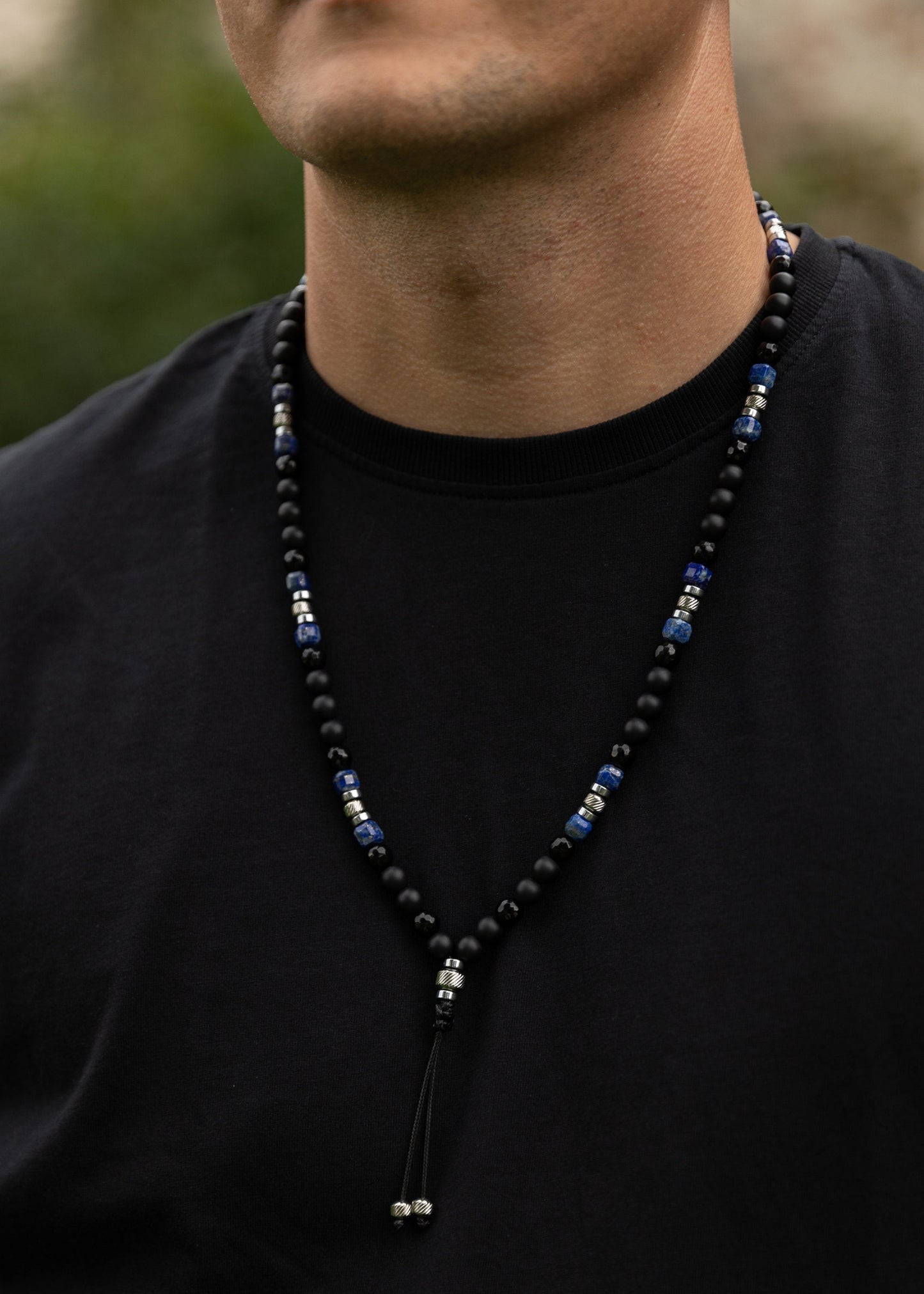 Lapis lazuli Necklace for Men, Men's Long Black Onyx Necklace, Agate Hematite Stone Necklace, Gift for Men, Crystal Beaded Necklace - Shamballa Necklace - Birthstone Necklace - Gemstone Necklace Men - Chakra Necklace - Macrame Necklace - Healing Necklace - Valinde