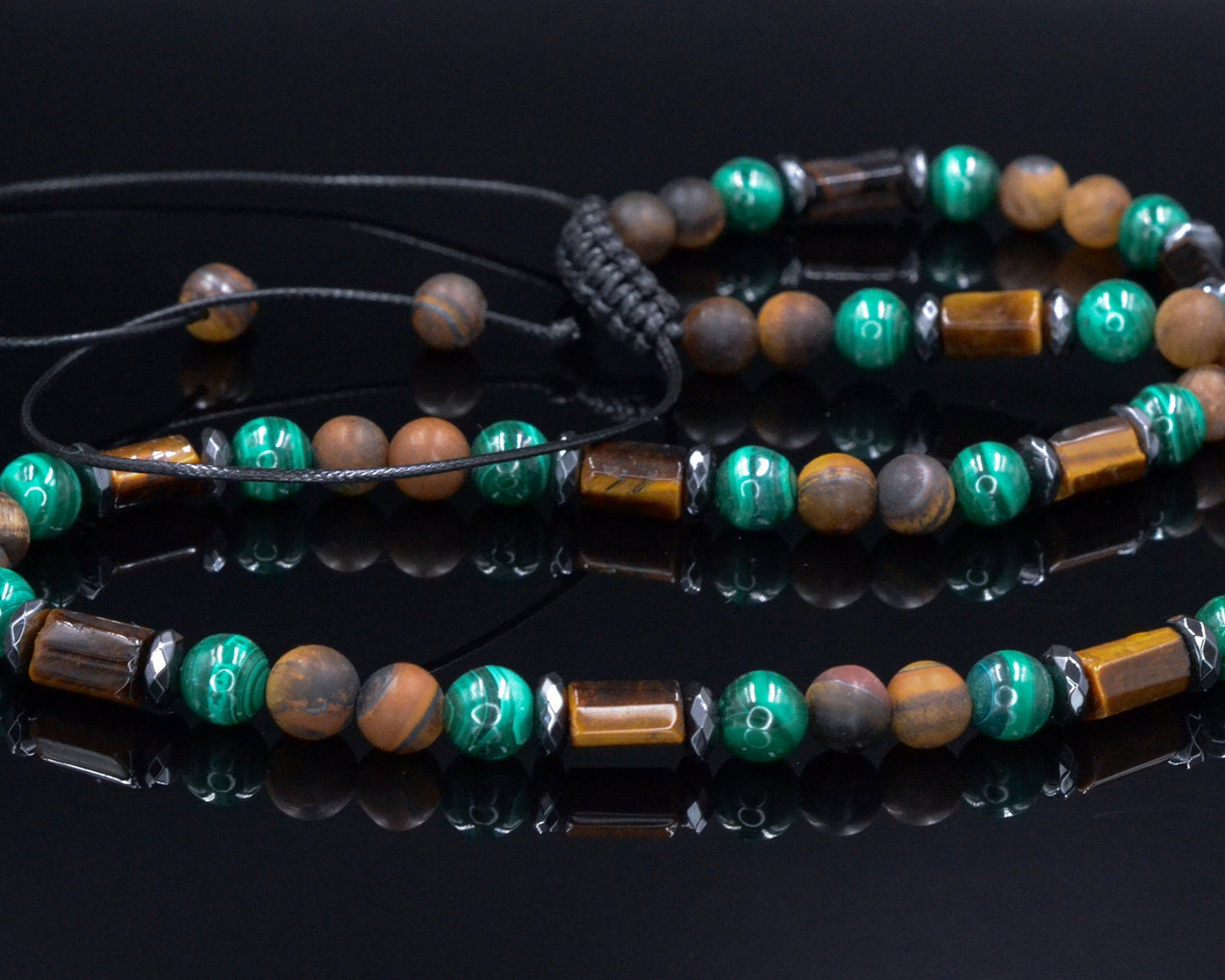 Malachite Tiger's Eye Crystal Necklace - Men's Short Beaded Necklace - Gift for Men - Adjustable Surfer Necklace - Malachite Jewelry for Men - - Shamballa Necklace - Birthstone Necklace - Gemstone Necklace Men - Chakra Necklace - Macrame Necklace - Healing Necklace