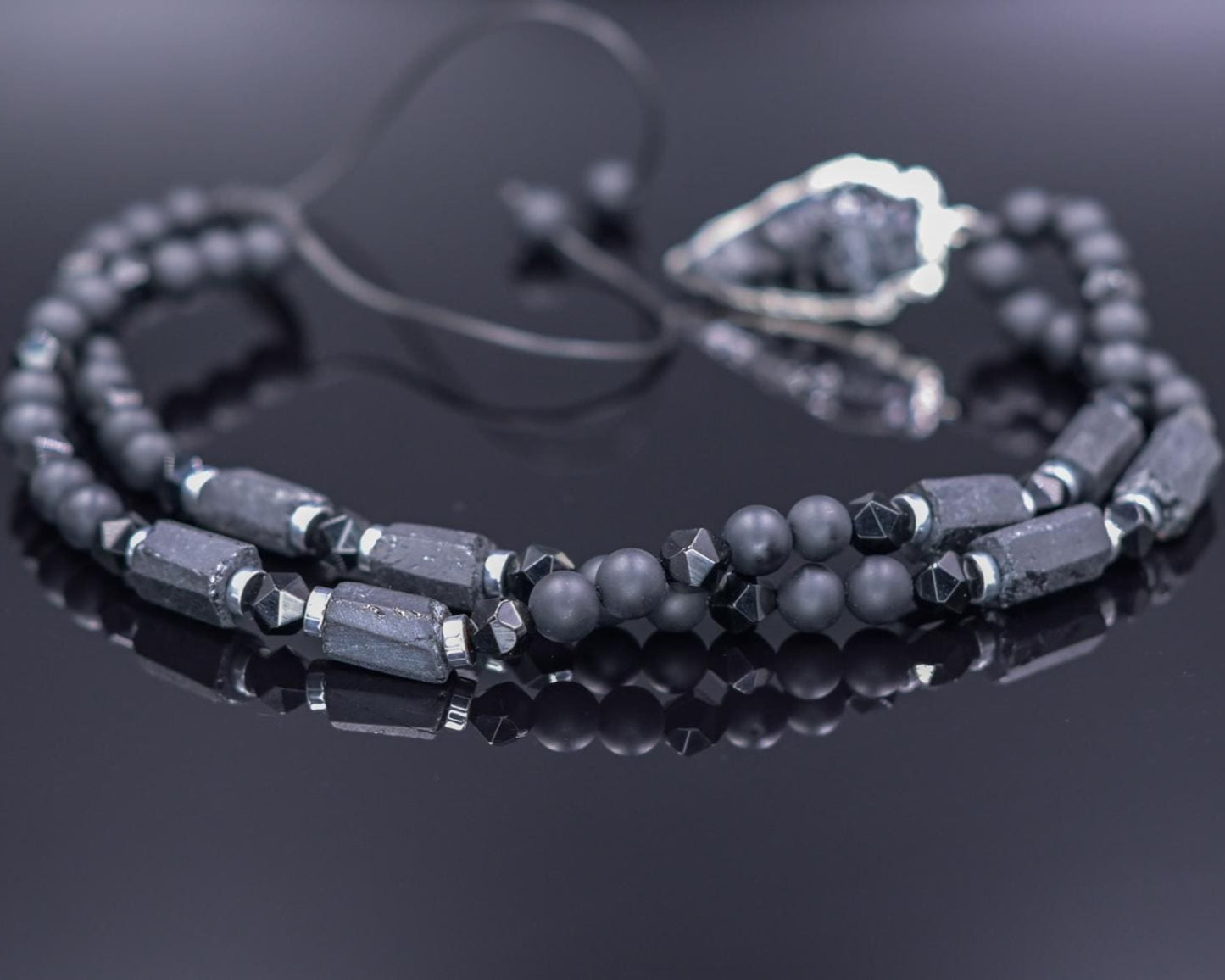 Men's Protection Necklace, Black Tourmaline Pendant Necklace, Onyx Agate Adjustable Necklace, Long Beaded Stone Necklace, Gift for Men - Shamballa Necklace - Birthstone Necklace - Gemstone Necklace Men - Chakra Necklace - Macrame Necklace - Healing Necklace - Valinde
