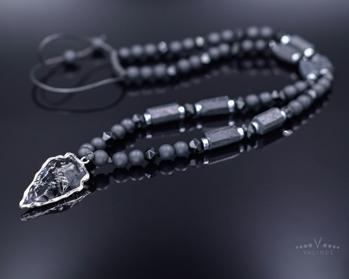 Men's Protection Necklace, Black Tourmaline Pendant Necklace, Onyx Agate Adjustable Necklace, Long Beaded Stone Necklace, Gift for Men - Shamballa Necklace - Birthstone Necklace - Gemstone Necklace Men - Chakra Necklace - Macrame Necklace - Healing Necklace - Valinde