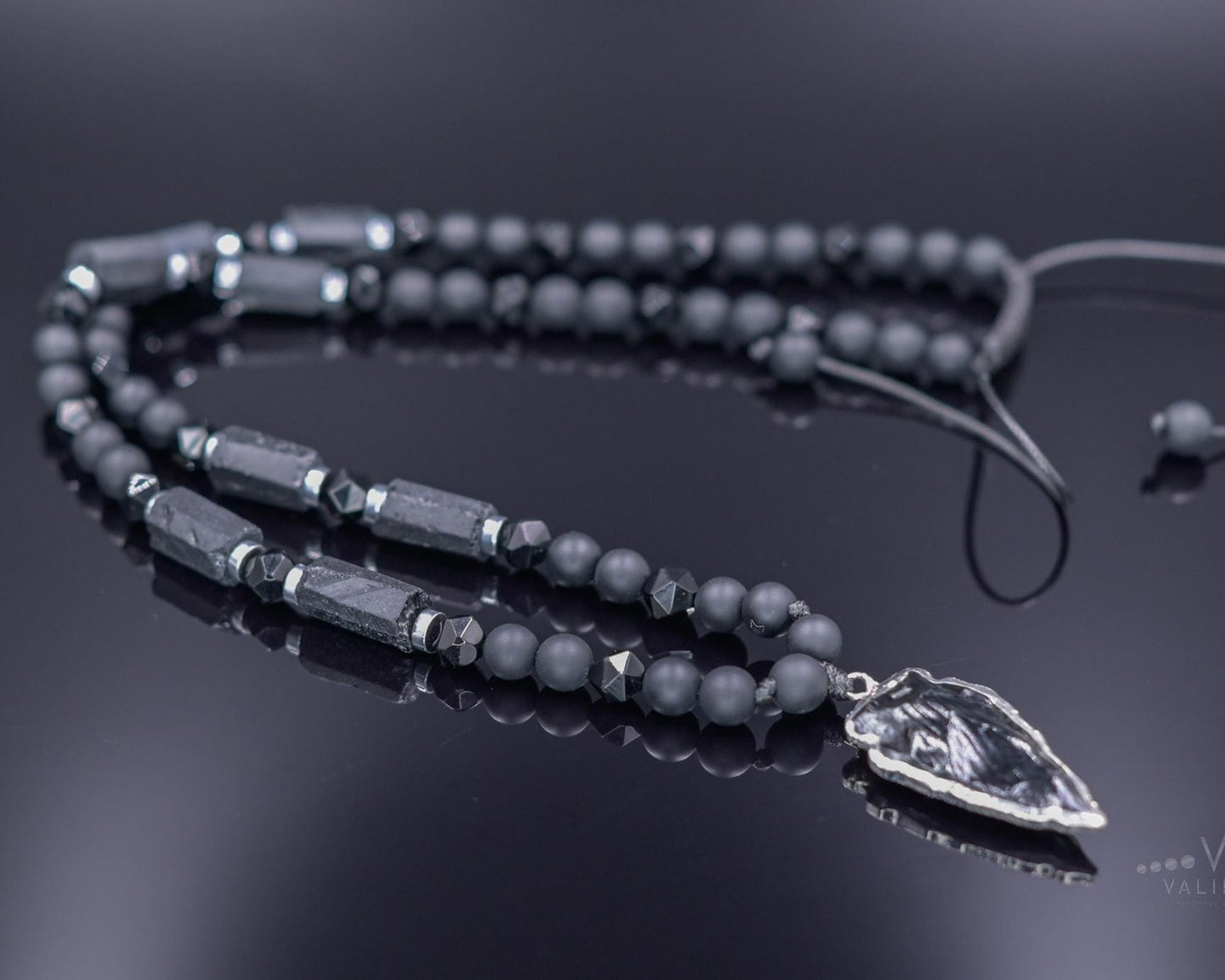 Men's Protection Necklace, Black Tourmaline Pendant Necklace, Onyx Agate Adjustable Necklace, Long Beaded Stone Necklace, Gift for Men - Shamballa Necklace - Birthstone Necklace - Gemstone Necklace Men - Chakra Necklace - Macrame Necklace - Healing Necklace - Valinde