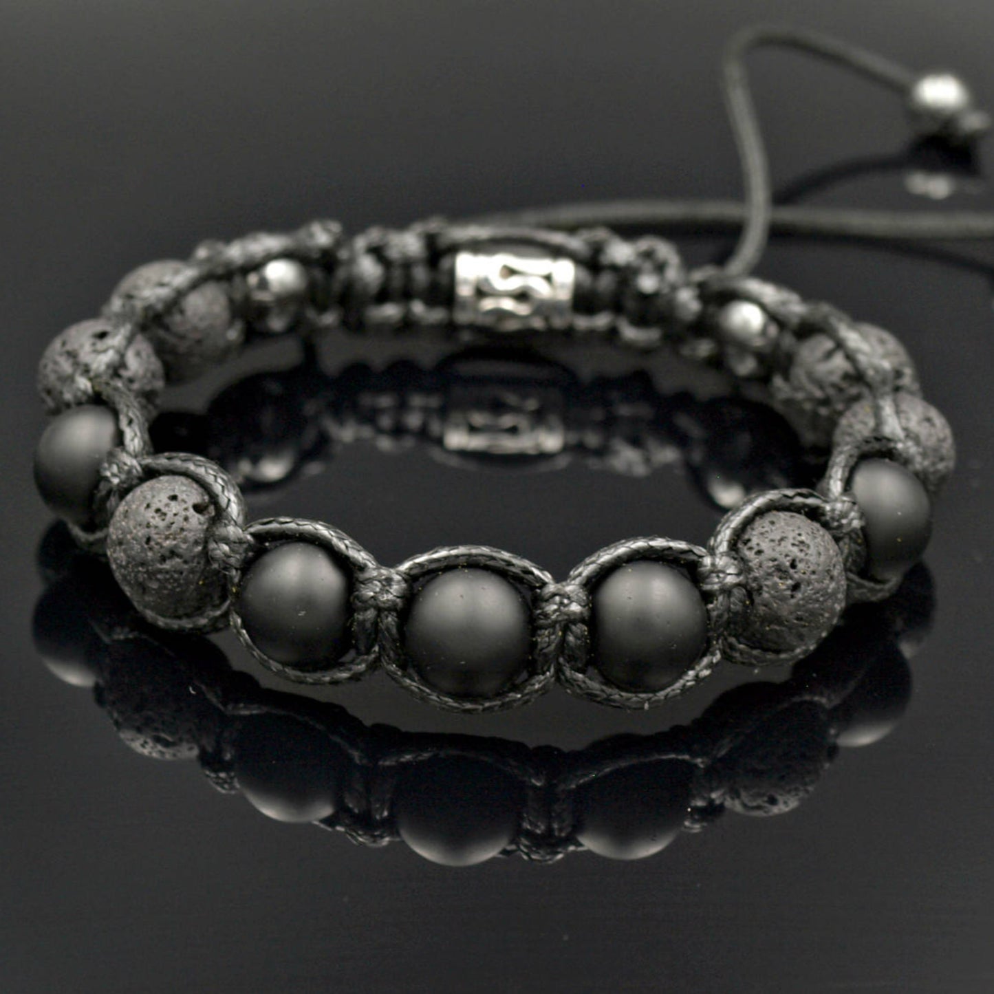 Black Beaded Bracelet Men's Bracelet Lava Stone Bracelet Matte Onyx Bracelet Father's Day Gift Gift for Men Stone Adjustable Bracelet