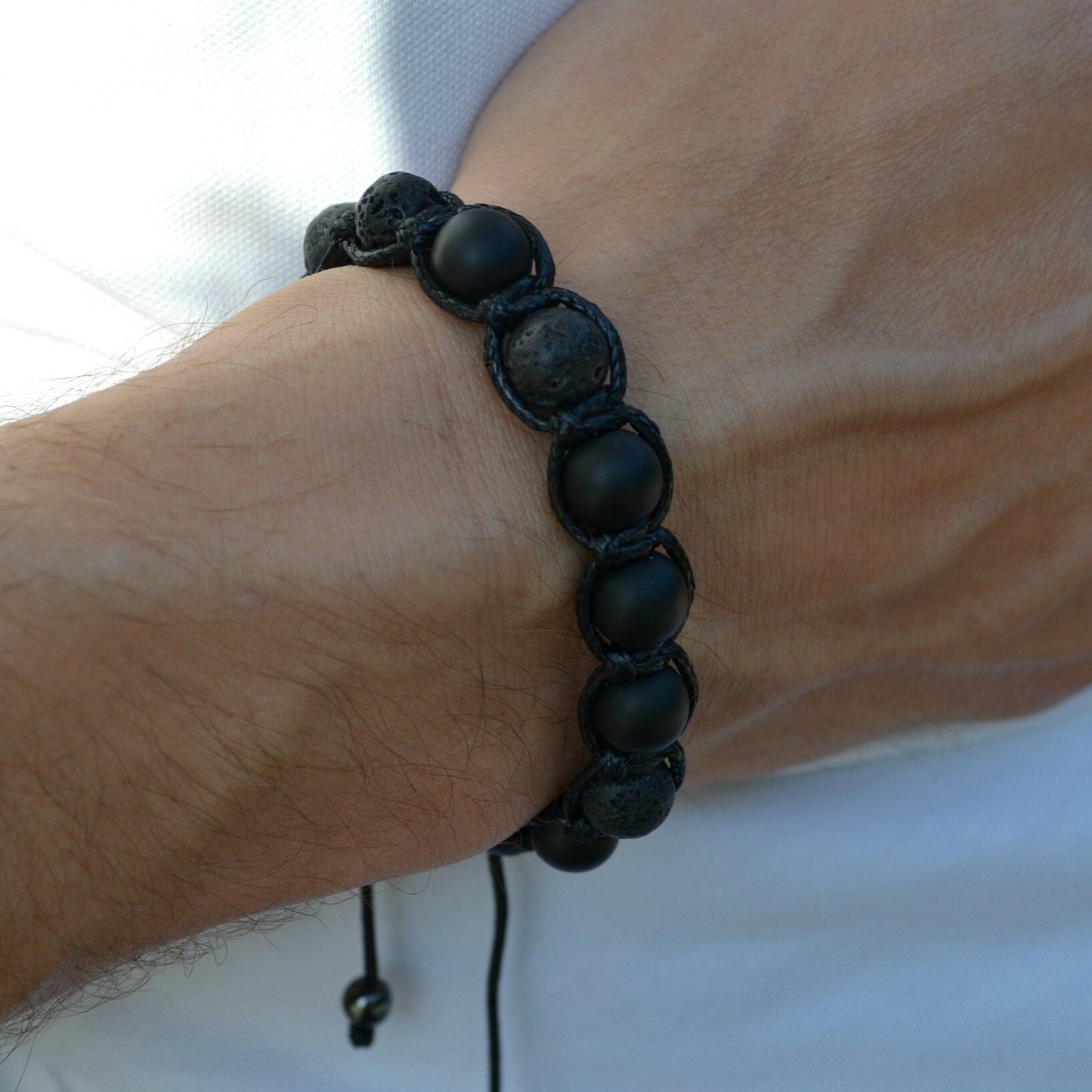 Black Beaded Bracelet Men's Bracelet Lava Stone Bracelet Matte Onyx Bracelet Father's Day Gift Gift for Men Stone Adjustable Bracelet Healing Bracelet Birthstone Bracelet