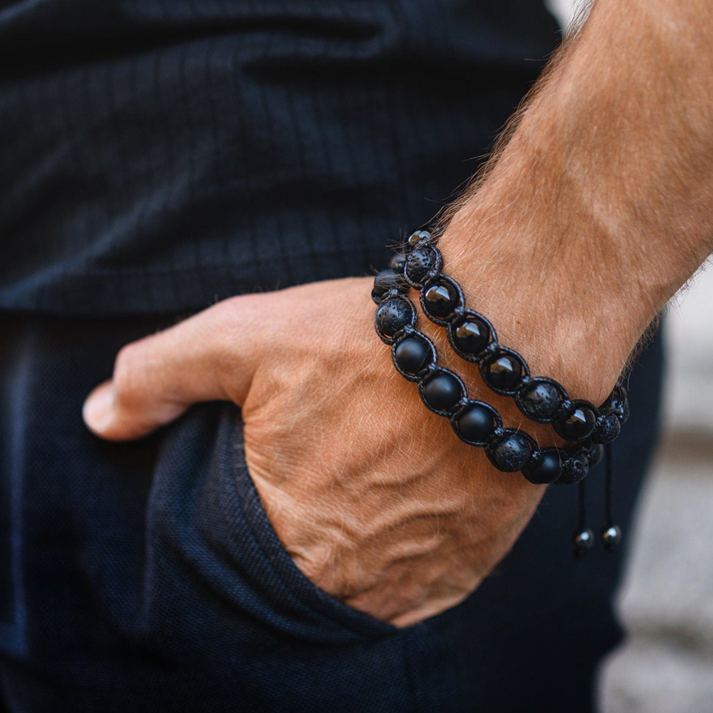 Black Beaded Bracelet Men's Bracelet Lava Stone Bracelet Matte Onyx Bracelet Father's Day Gift Gift for Men Stone Adjustable Bracelet Healing Bracelet Birthstone Bracelet