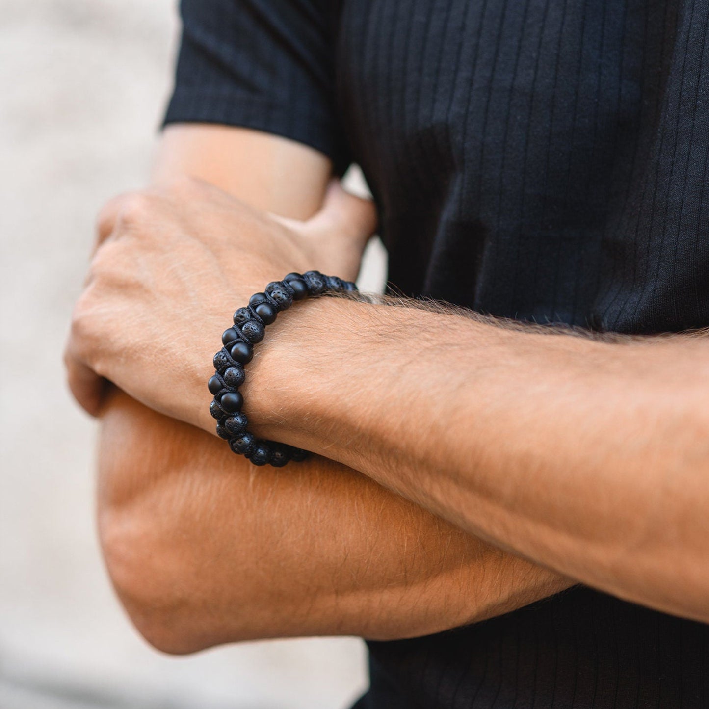 Men's Double Bracelet – Black Bracelet – Lava Stone Bracelet – Gemstone Bracelet – Onyx Bracelet – Macrame Bracelet – Beaded Bracelet – Healing Bracelet – Birthstone Bracelet