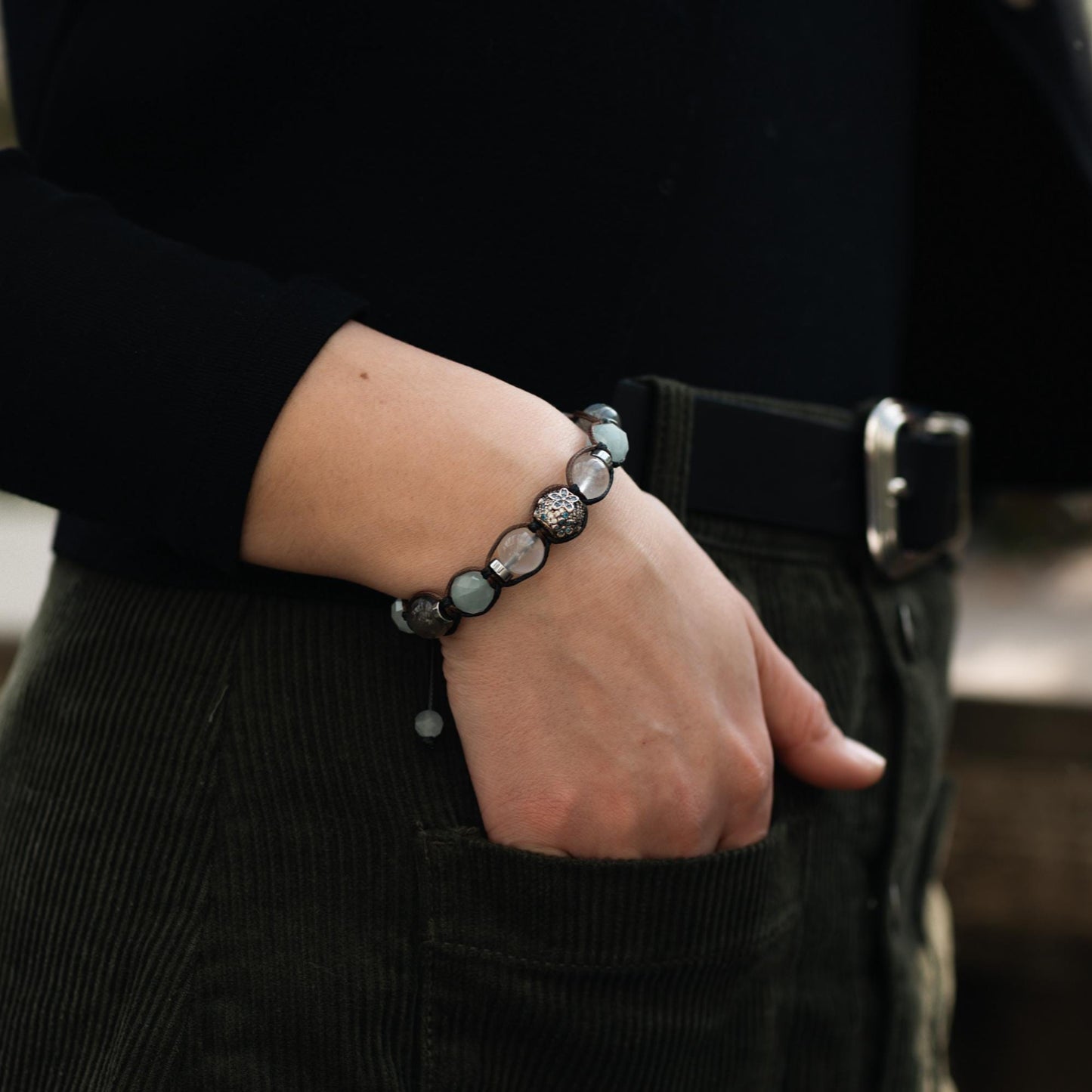 Genuine Aquamarine Moonstone Labradorite Gemstone Bracelet, Women's 925 Silver Bead Bracelet, Adjustable Crystal Bracelet,Gift for Her/Woman - Shamballa Bracelet - Birthstone Bracelet - Gemstone Bracelet Women - Chakra Bracelet - Macrame Bracelet - Healing Bracelet - Valinde