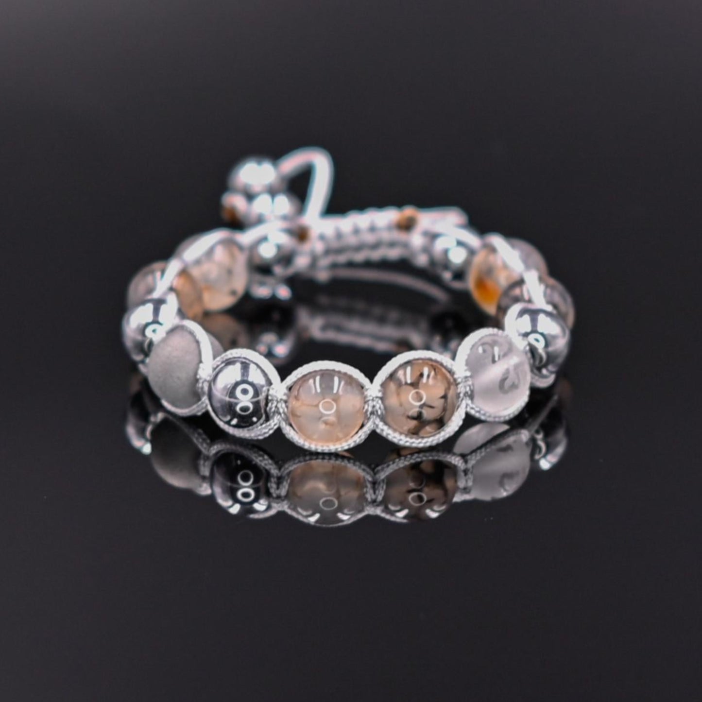 Women's Grey Agate Bracelet Hematite Bracelet Mantra Bracelet Crystal Bracelet Gift for Women Adjustable Macrame Bracelet Beaded Bracelet -Mantra OM Mani Padme Hum - Shamballa Bracelet - Birthstone Bracelet - Gemstone Bracelet Women - Chakra Bracelet - Macrame Bracelet - Healing Bracelet - Valinde