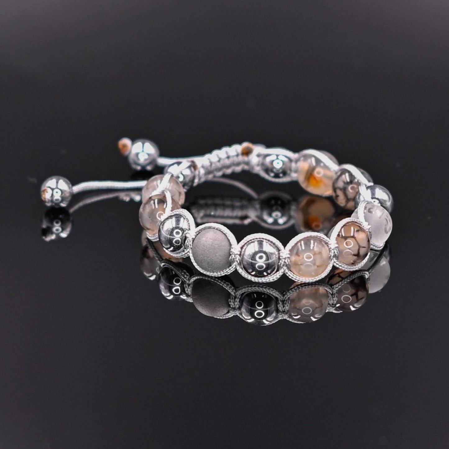 Women's Grey Agate Bracelet Hematite Bracelet Mantra Bracelet Crystal Bracelet Gift for Women Adjustable Macrame Bracelet Beaded Bracelet -Mantra OM Mani Padme Hum - Shamballa Bracelet - Birthstone Bracelet - Gemstone Bracelet Women - Chakra Bracelet - Macrame Bracelet - Healing Bracelet - Valinde