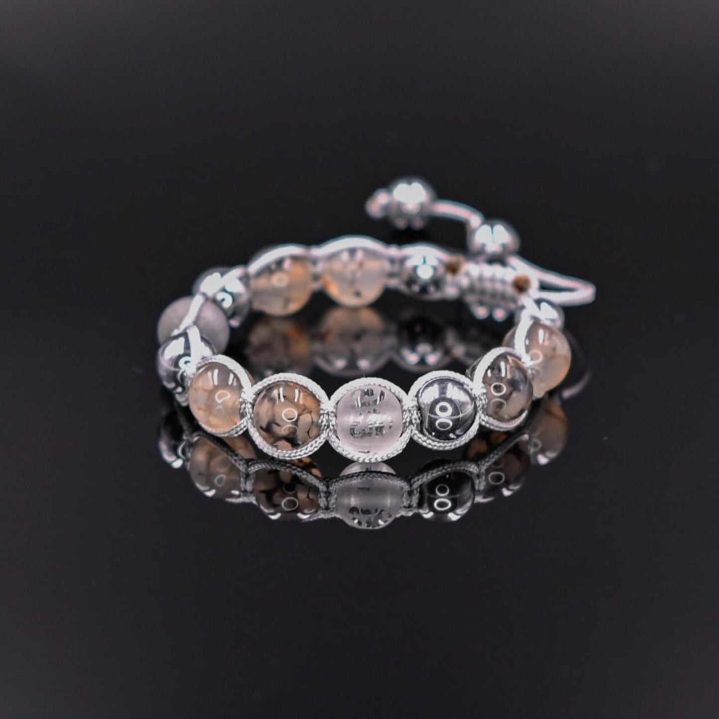 Women's Grey Agate Bracelet Hematite Bracelet Mantra Bracelet Crystal Bracelet Gift for Women Adjustable Macrame Bracelet Beaded Bracelet -Mantra OM Mani Padme Hum - Shamballa Bracelet - Birthstone Bracelet - Gemstone Bracelet Women - Chakra Bracelet - Macrame Bracelet - Healing Bracelet - Valinde