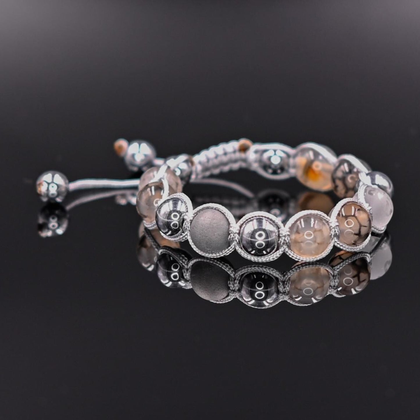 Women's Grey Agate Bracelet Hematite Bracelet Mantra Bracelet Crystal Bracelet Gift for Women Adjustable Macrame Bracelet Beaded Bracelet -Mantra OM Mani Padme Hum - Shamballa Bracelet - Birthstone Bracelet - Gemstone Bracelet Women - Chakra Bracelet - Macrame Bracelet - Healing Bracelet - Valinde