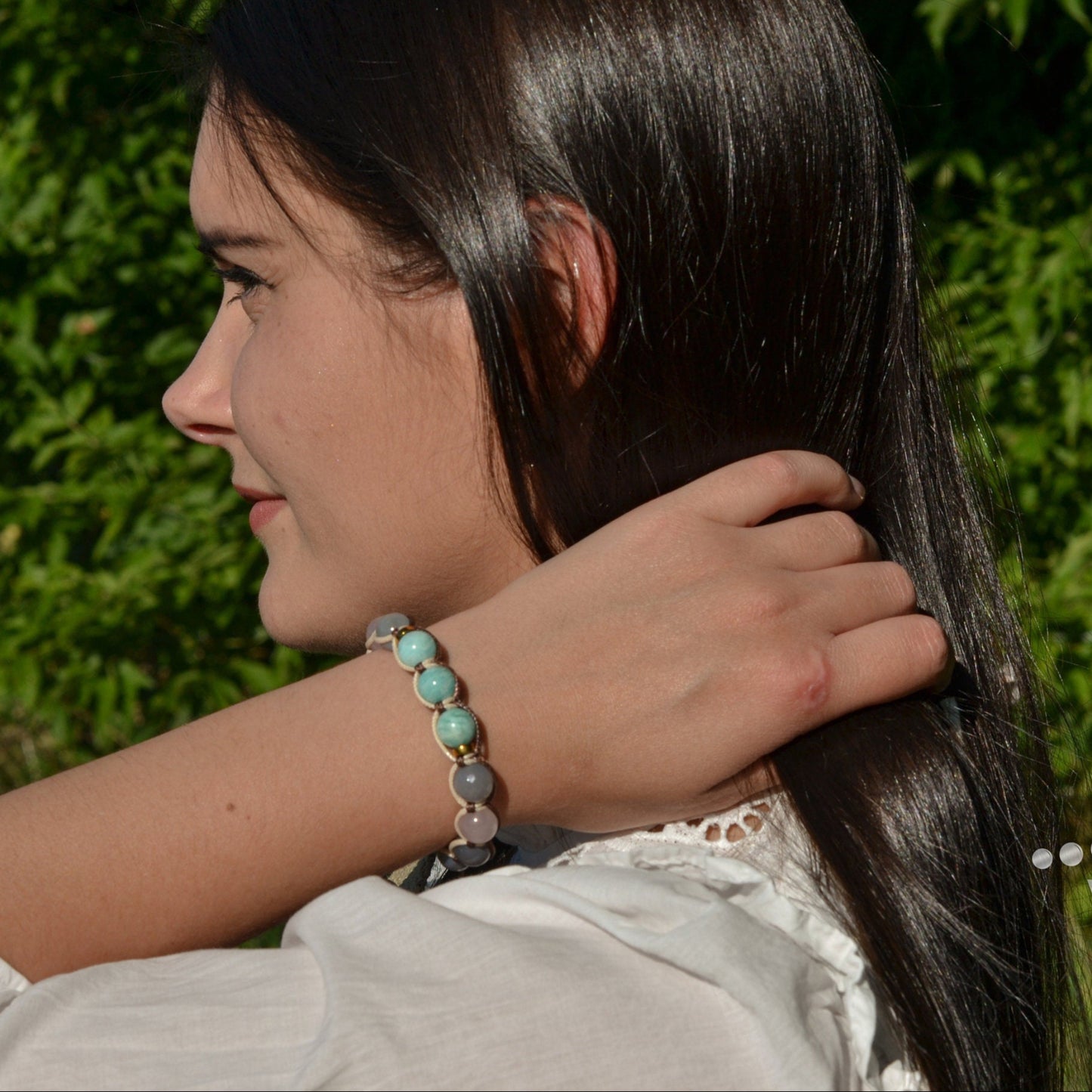 Amazonite & Agate Crystal Bracelet for Women Women's Rose Quartz Bracelet Gift for Women Adjustable Macrame Bracelet Christmas Gift - Shamballa Bracelet - Birthstone Bracelet - Gemstone Bracelet Men - Chakra Bracelet - Macrame Bracelet - Healing Bracelet - Valinde