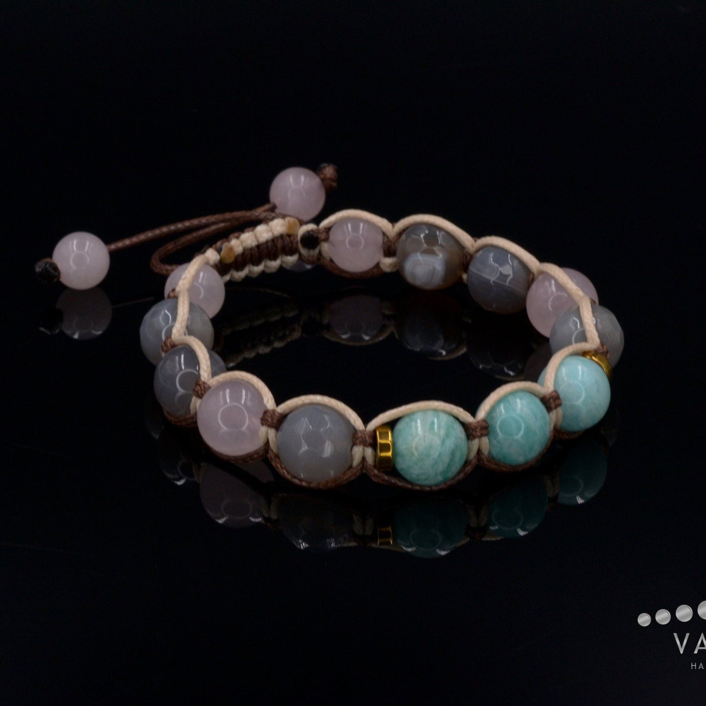 Amazonite & Agate Crystal Bracelet for Women Women's Rose Quartz Bracelet Gift for Women Adjustable Macrame Bracelet Christmas Gift - Shamballa Bracelet - Birthstone Bracelet - Gemstone Bracelet Men - Chakra Bracelet - Macrame Bracelet - Healing Bracelet - Valinde