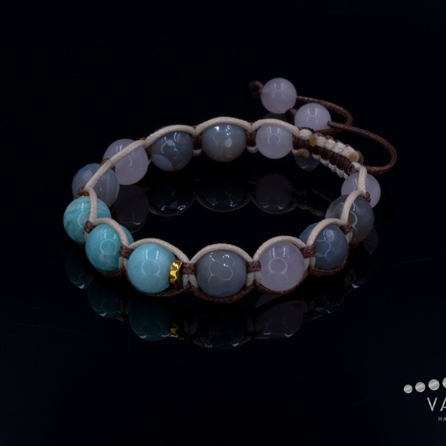 Amazonite & Agate Crystal Bracelet for Women Women's Rose Quartz Bracelet Gift for Women Adjustable Macrame Bracelet Christmas Gift - Shamballa Bracelet - Birthstone Bracelet - Gemstone Bracelet Men - Chakra Bracelet - Macrame Bracelet - Healing Bracelet - Valinde