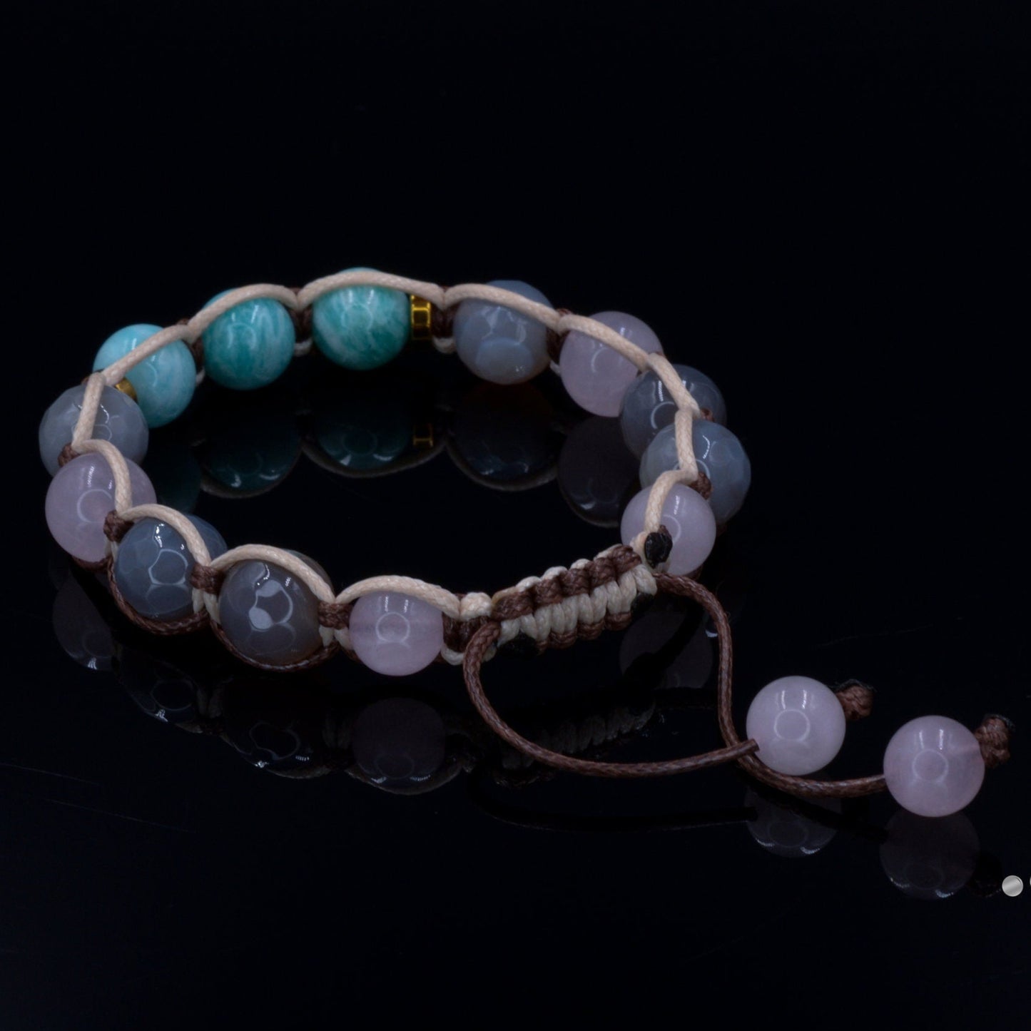 Amazonite & Agate Crystal Bracelet for Women Women's Rose Quartz Bracelet Gift for Women Adjustable Macrame Bracelet Christmas Gift - Shamballa Bracelet - Birthstone Bracelet - Gemstone Bracelet Men - Chakra Bracelet - Macrame Bracelet - Healing Bracelet - Valinde