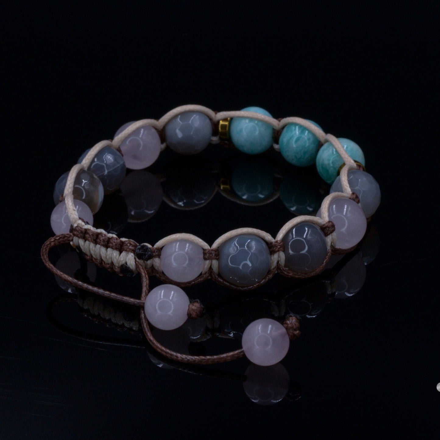 Amazonite & Agate Crystal Bracelet for Women Women's Rose Quartz Bracelet Gift for Women Adjustable Macrame Bracelet Christmas Gift - Shamballa Bracelet - Birthstone Bracelet - Gemstone Bracelet Men - Chakra Bracelet - Macrame Bracelet - Healing Bracelet - Valinde