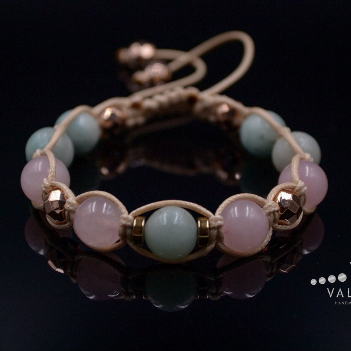 Women's Amazonite Beaded Bracelet Rose Quartz and Hematite Bracelet Crystal Bracelet Gift for Woman Adjustable Bracelet Macrame Bracelet - Shamballa Bracelet - Birthstone Bracelet - Gemstone Bracelet Women - Chakra Bracelet - Macrame Bracelet - Healing Bracelet - Valinde