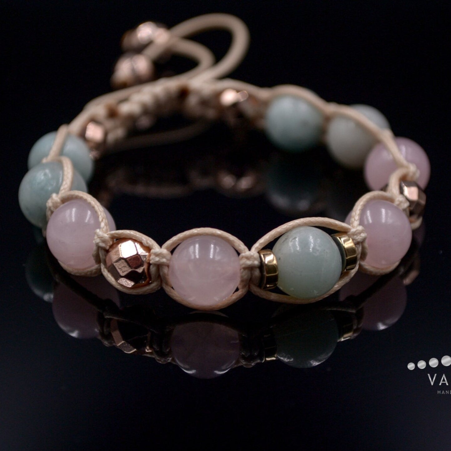 Women's Amazonite Beaded Bracelet Rose Quartz and Hematite Bracelet Crystal Bracelet Gift for Woman Adjustable Bracelet Macrame Bracelet - Shamballa Bracelet - Birthstone Bracelet - Gemstone Bracelet Women - Chakra Bracelet - Macrame Bracelet - Healing Bracelet - Valinde