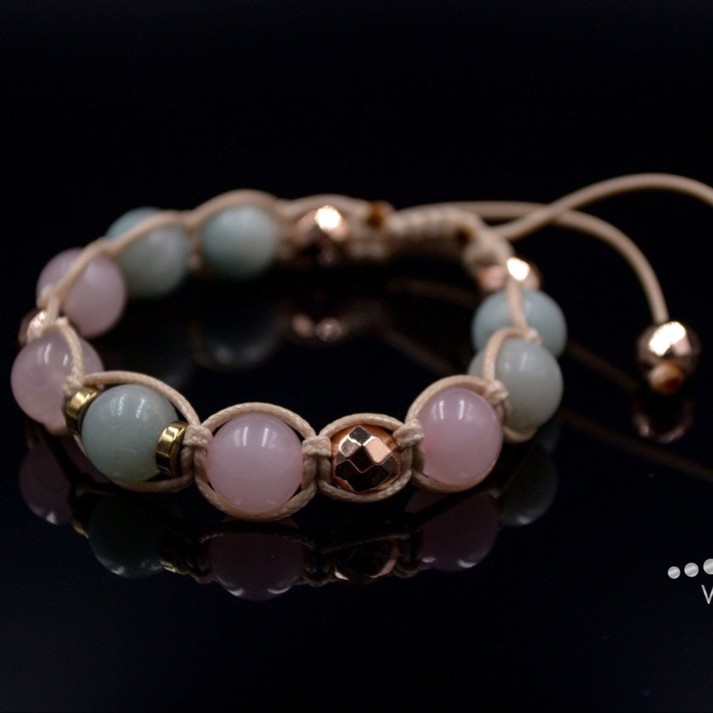 Women's Amazonite Beaded Bracelet Rose Quartz and Hematite Bracelet Crystal Bracelet Gift for Woman Adjustable Bracelet Macrame Bracelet - Shamballa Bracelet - Birthstone Bracelet - Gemstone Bracelet Women - Chakra Bracelet - Macrame Bracelet - Healing Bracelet - Valinde