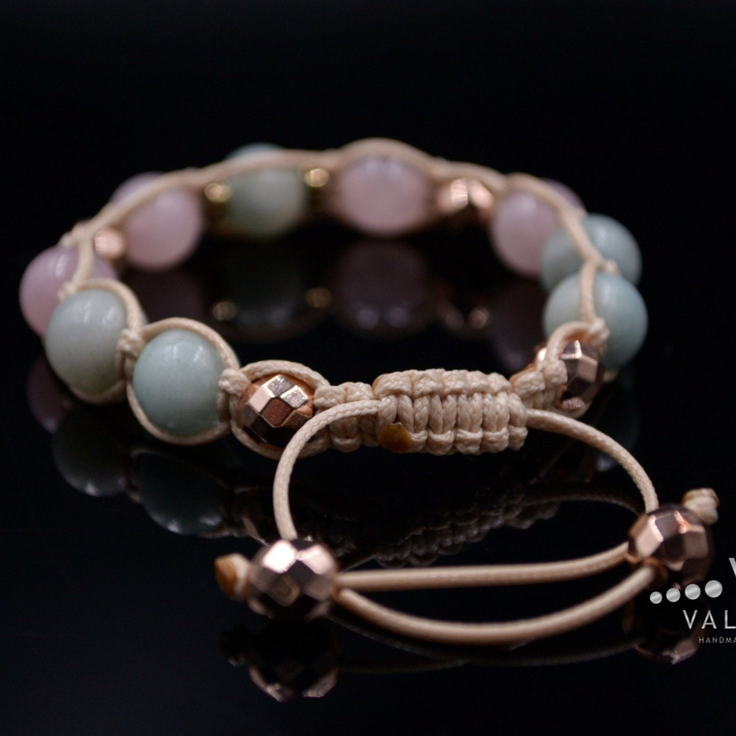 Women's Amazonite Beaded Bracelet Rose Quartz and Hematite Bracelet Crystal Bracelet Gift for Woman Adjustable Bracelet Macrame Bracelet - Shamballa Bracelet - Birthstone Bracelet - Gemstone Bracelet Women - Chakra Bracelet - Macrame Bracelet - Healing Bracelet - Valinde