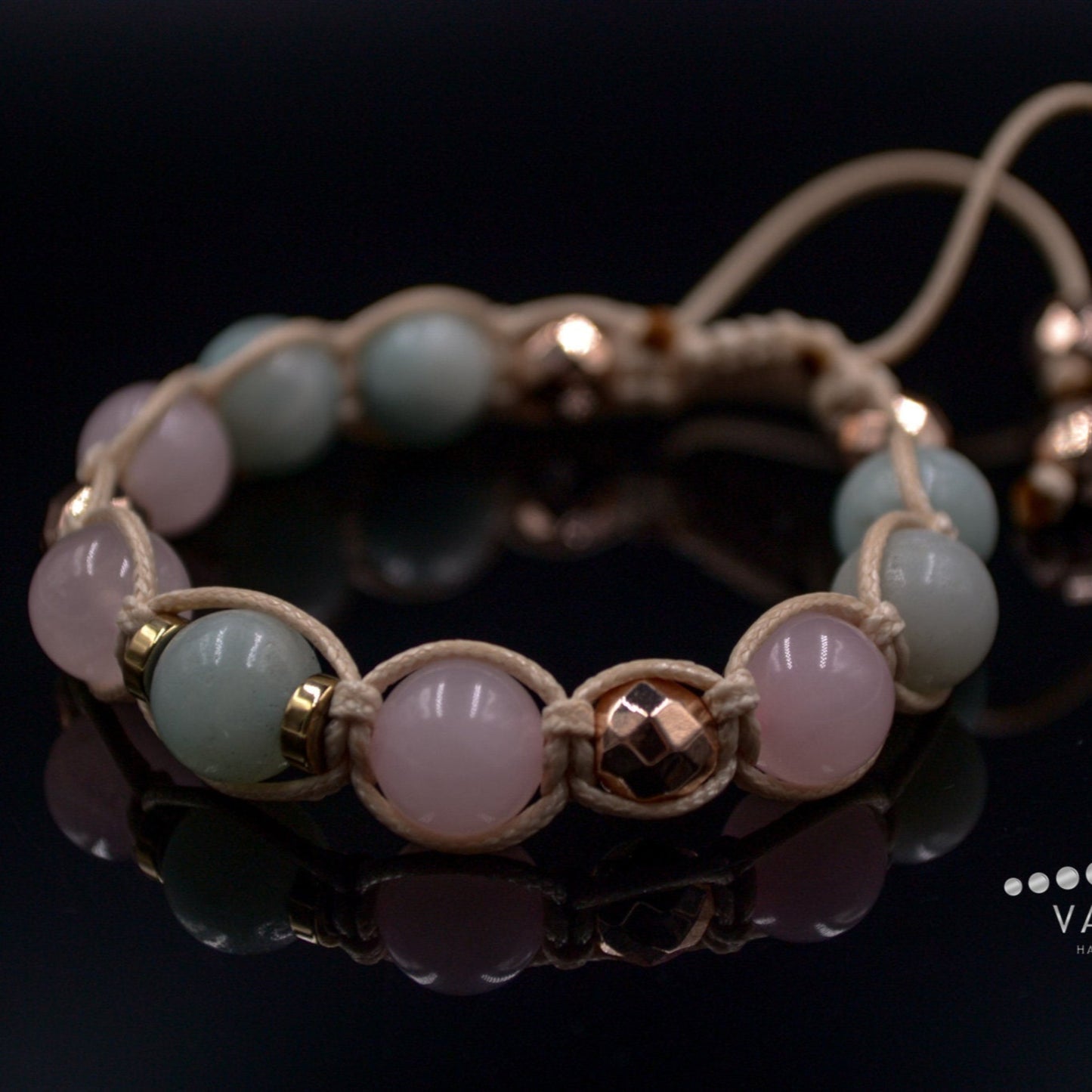 Women's Amazonite Beaded Bracelet Rose Quartz and Hematite Bracelet Crystal Bracelet Gift for Woman Adjustable Bracelet Macrame Bracelet - Shamballa Bracelet - Birthstone Bracelet - Gemstone Bracelet Women - Chakra Bracelet - Macrame Bracelet - Healing Bracelet - Valinde