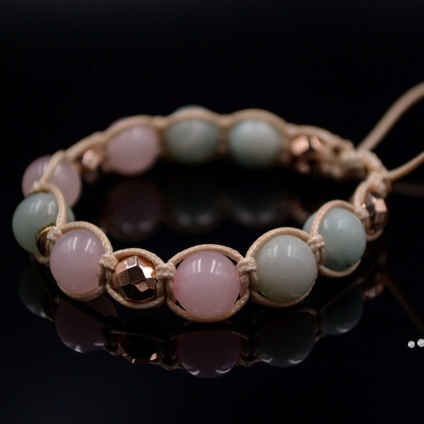 Women's Amazonite Beaded Bracelet Rose Quartz and Hematite Bracelet Crystal Bracelet Gift for Woman Adjustable Bracelet Macrame Bracelet - Shamballa Bracelet - Birthstone Bracelet - Gemstone Bracelet Women - Chakra Bracelet - Macrame Bracelet - Healing Bracelet - Valinde