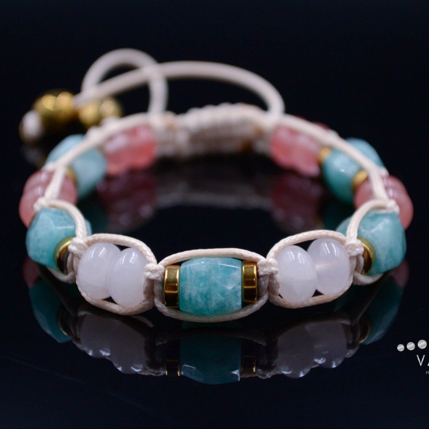 Women's Amazonite Bracelet Gift for Woman Rose Quartz Gemstone Bracelet Gold Hematite Bracelet Crystal Bracelet Adjustable Beaded Bracelet - Shamballa Bracelet - Birthstone Bracelet - Gemstone Bracelet Men - Chakra Bracelet - Macrame Bracelet - Healing Bracelet - Valinde