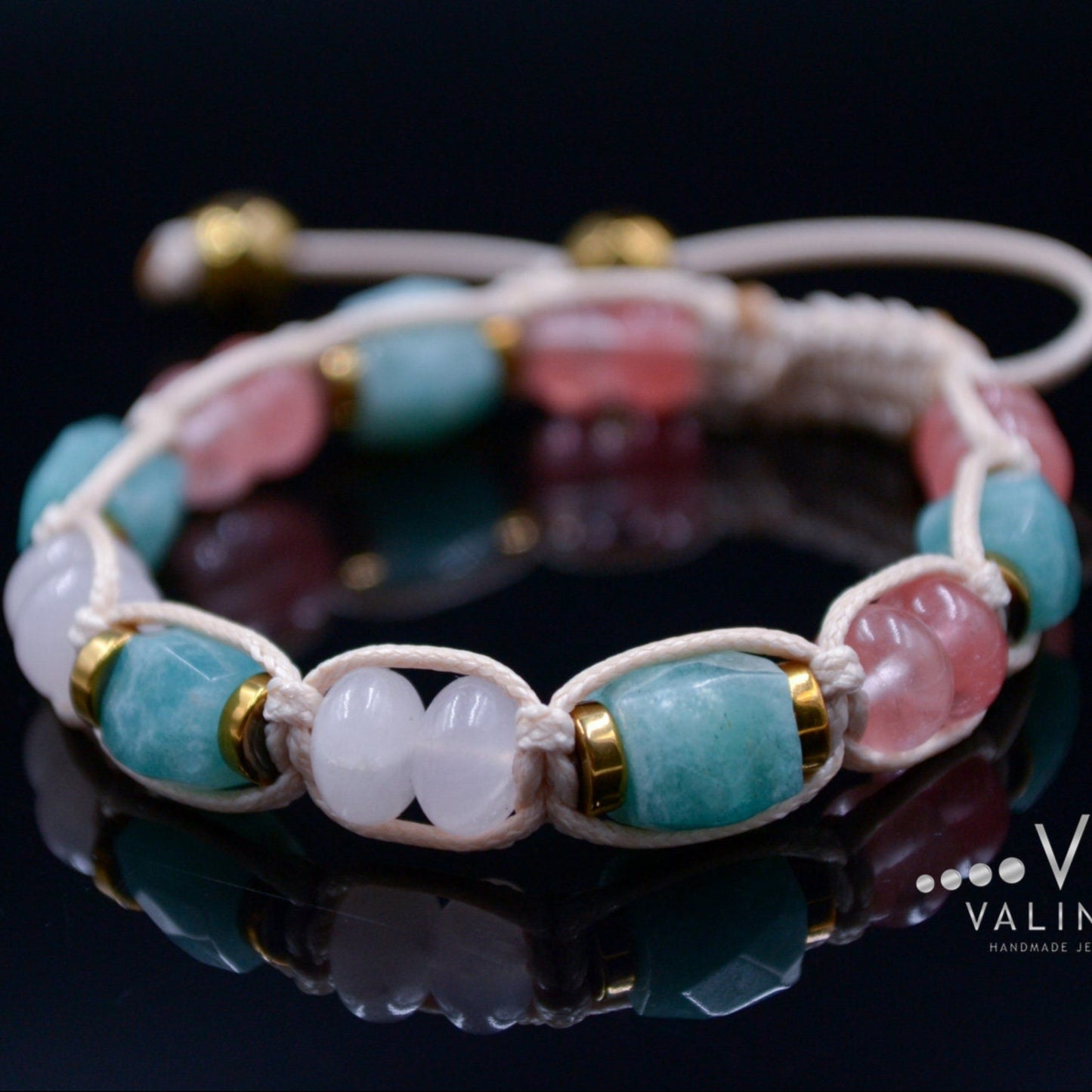 Women's Amazonite Bracelet Gift for Woman Rose Quartz Gemstone Bracelet Gold Hematite Bracelet Crystal Bracelet Adjustable Beaded Bracelet - Shamballa Bracelet - Birthstone Bracelet - Gemstone Bracelet Men - Chakra Bracelet - Macrame Bracelet - Healing Bracelet - Valinde