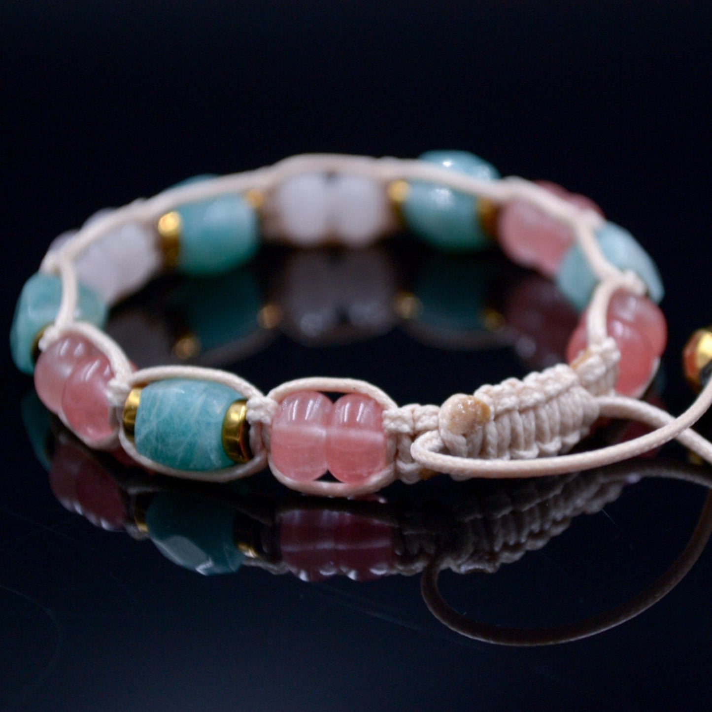 Women's Amazonite Bracelet Gift for Woman Rose Quartz Gemstone Bracelet Gold Hematite Bracelet Crystal Bracelet Adjustable Beaded Bracelet - Shamballa Bracelet - Birthstone Bracelet - Gemstone Bracelet Men - Chakra Bracelet - Macrame Bracelet - Healing Bracelet - Valinde