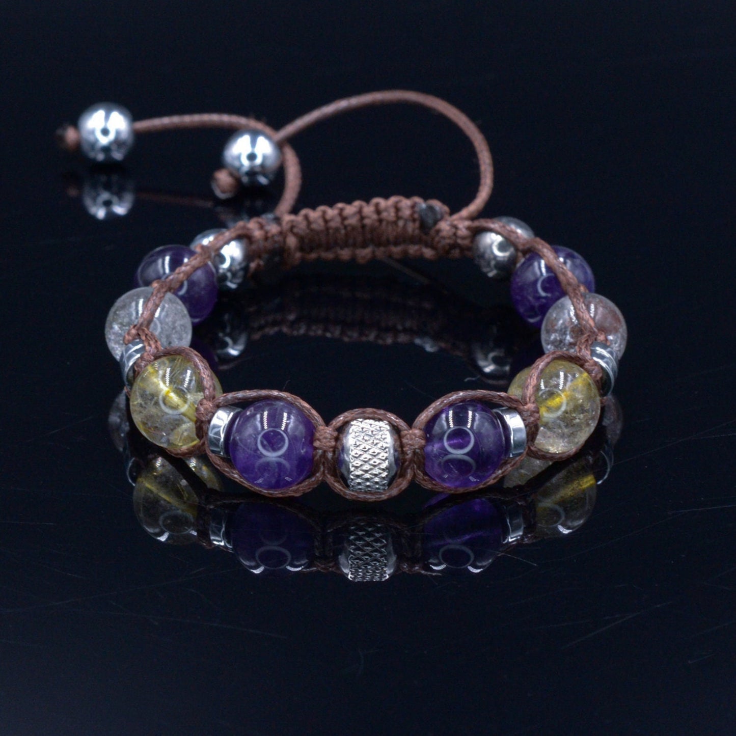 Women's Amethyst Bracelet - Quartz Crystal Beaded Bracelet - Gift for Woman - Adjustable Macrame Bracelet - Mother's Day Gift - Women's Gift- Shamballa Bracelet - Birthstone Bracelet - Gemstone Bracelet Men - Chakra Bracelet - Macrame Bracelet - Healing Bracelet - Valinde