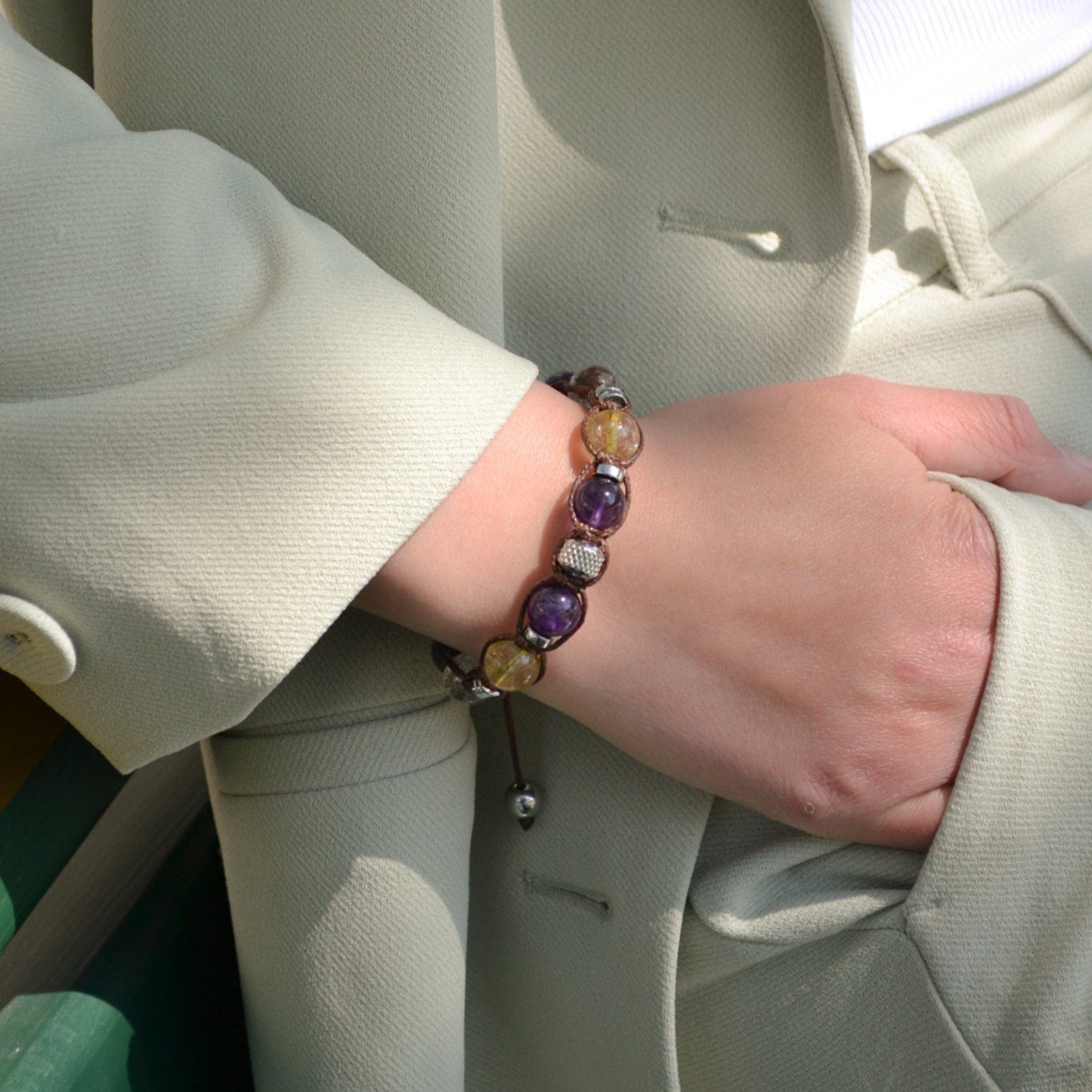 Women's Amethyst Bracelet - Quartz Crystal Beaded Bracelet - Gift for Woman - Adjustable Macrame Bracelet - Mother's Day Gift - Women's Gift- Shamballa Bracelet - Birthstone Bracelet - Gemstone Bracelet Men - Chakra Bracelet - Macrame Bracelet - Healing Bracelet - Valinde