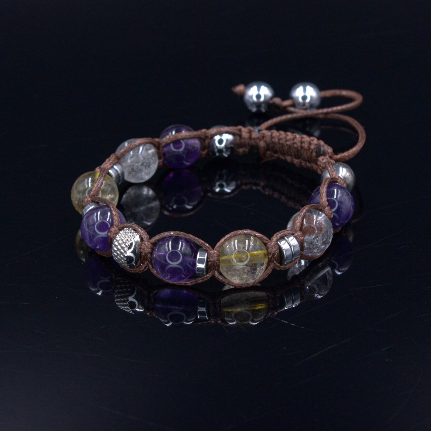Women's Amethyst Bracelet - Quartz Crystal Beaded Bracelet - Gift for Woman - Adjustable Macrame Bracelet - Mother's Day Gift - Women's Gift- Shamballa Bracelet - Birthstone Bracelet - Gemstone Bracelet Men - Chakra Bracelet - Macrame Bracelet - Healing Bracelet - Valinde