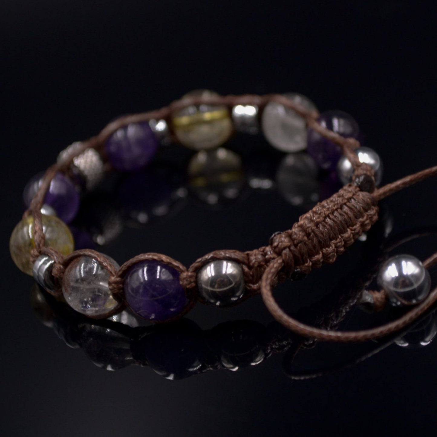 Women's Amethyst Bracelet - Quartz Crystal Beaded Bracelet - Gift for Woman - Adjustable Macrame Bracelet - Mother's Day Gift - Women's Gift- Shamballa Bracelet - Birthstone Bracelet - Gemstone Bracelet Men - Chakra Bracelet - Macrame Bracelet - Healing Bracelet - Valinde