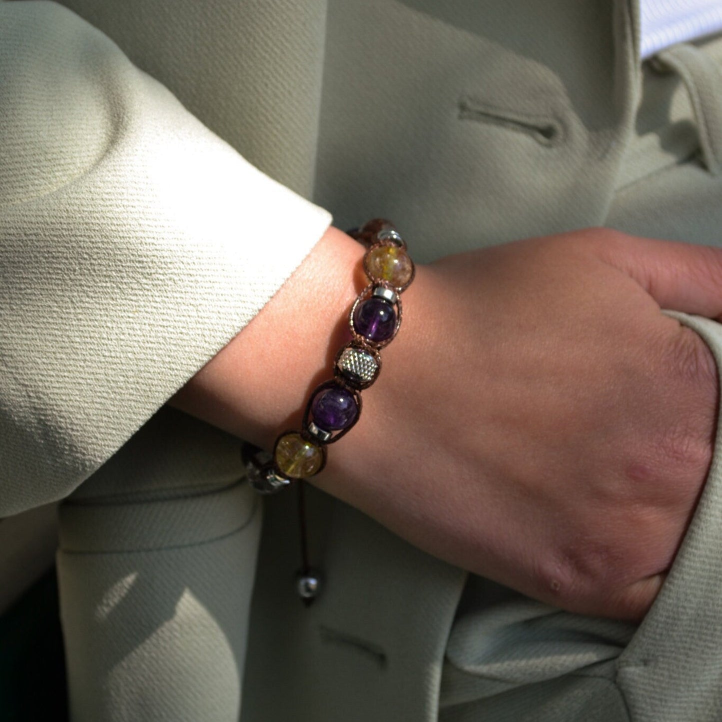 Women's Amethyst Bracelet - Quartz Crystal Beaded Bracelet - Gift for Woman - Adjustable Macrame Bracelet - Mother's Day Gift - Women's Gift- Shamballa Bracelet - Birthstone Bracelet - Gemstone Bracelet Men - Chakra Bracelet - Macrame Bracelet - Healing Bracelet - Valinde