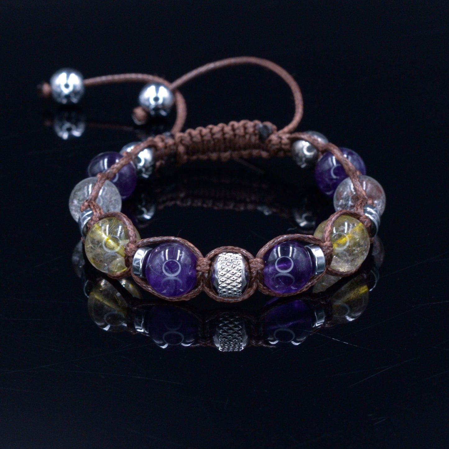 Women's Amethyst Bracelet - Quartz Crystal Beaded Bracelet - Gift for Woman - Adjustable Macrame Bracelet - Mother's Day Gift - Women's Gift- Shamballa Bracelet - Birthstone Bracelet - Gemstone Bracelet Men - Chakra Bracelet - Macrame Bracelet - Healing Bracelet - Valinde
