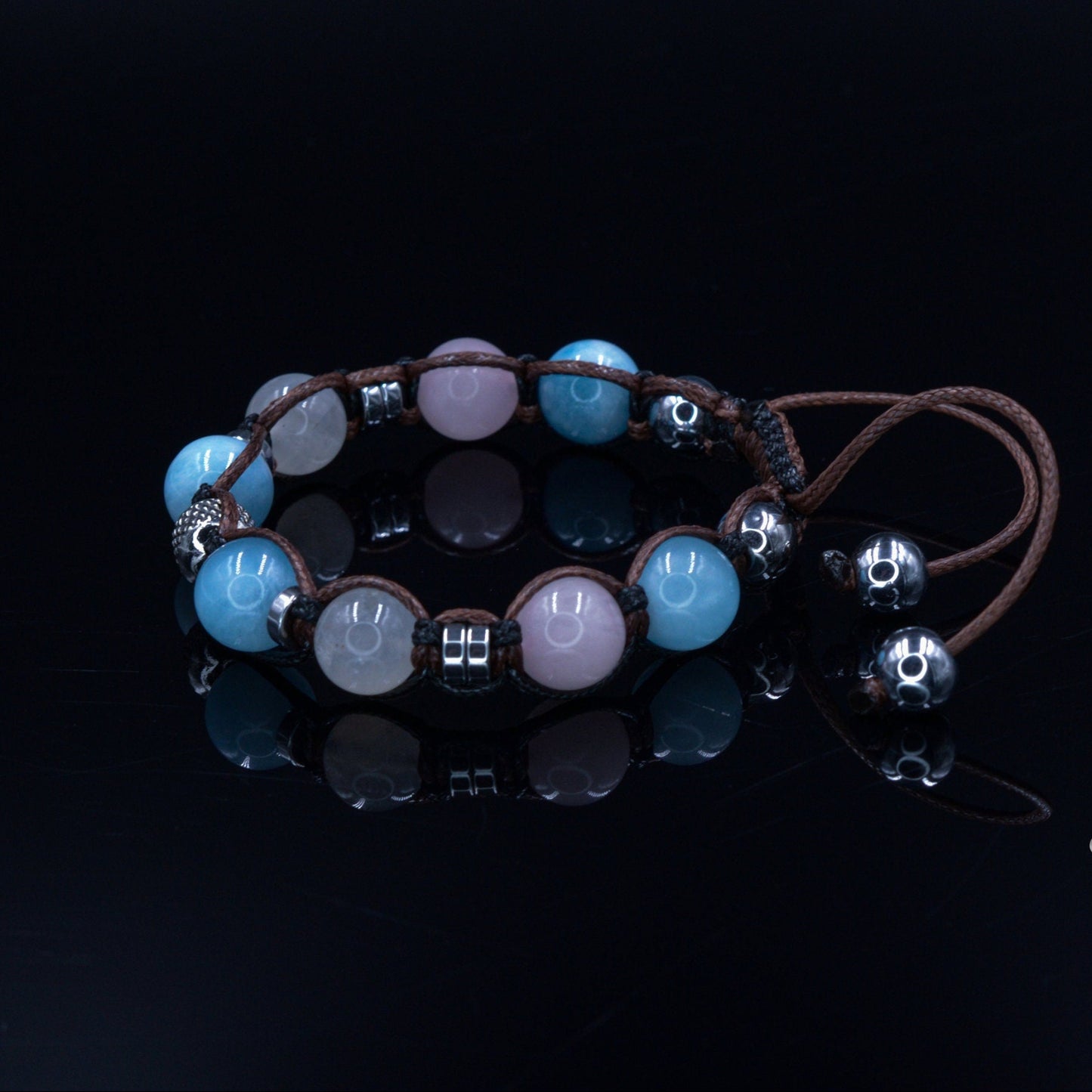 Women's Aquamarine Bracelet Moonstone & Rose Quartz Crystal Bracelet Gift for Woman Christmas Gift Adjustable Beaded Bracelet for Women - Shamballa Bracelet - Birthstone Bracelet - Gemstone Bracelet Women - Chakra Bracelet - Macrame Bracelet - Healing Bracelet - Valinde