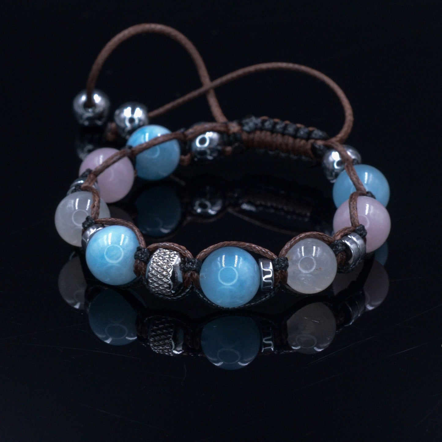 Women's Aquamarine Bracelet Moonstone & Rose Quartz Crystal Bracelet Gift for Woman Christmas Gift Adjustable Beaded Bracelet for Women - Shamballa Bracelet - Birthstone Bracelet - Gemstone Bracelet Women - Chakra Bracelet - Macrame Bracelet - Healing Bracelet - Valinde