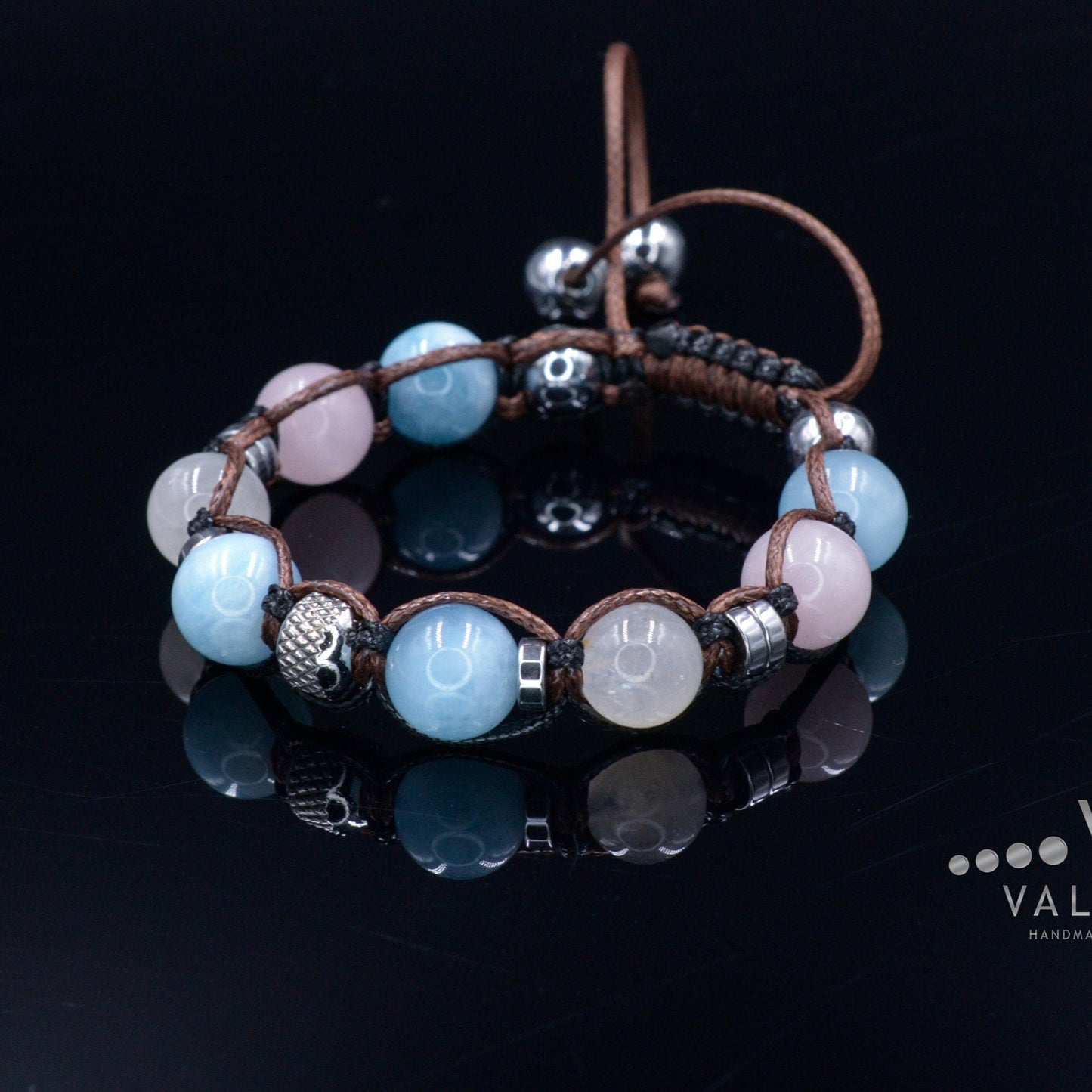 Women's Aquamarine Bracelet Moonstone & Rose Quartz Crystal Bracelet Gift for Woman Christmas Gift Adjustable Beaded Bracelet for Women - Shamballa Bracelet - Birthstone Bracelet - Gemstone Bracelet Women - Chakra Bracelet - Macrame Bracelet - Healing Bracelet - Valinde