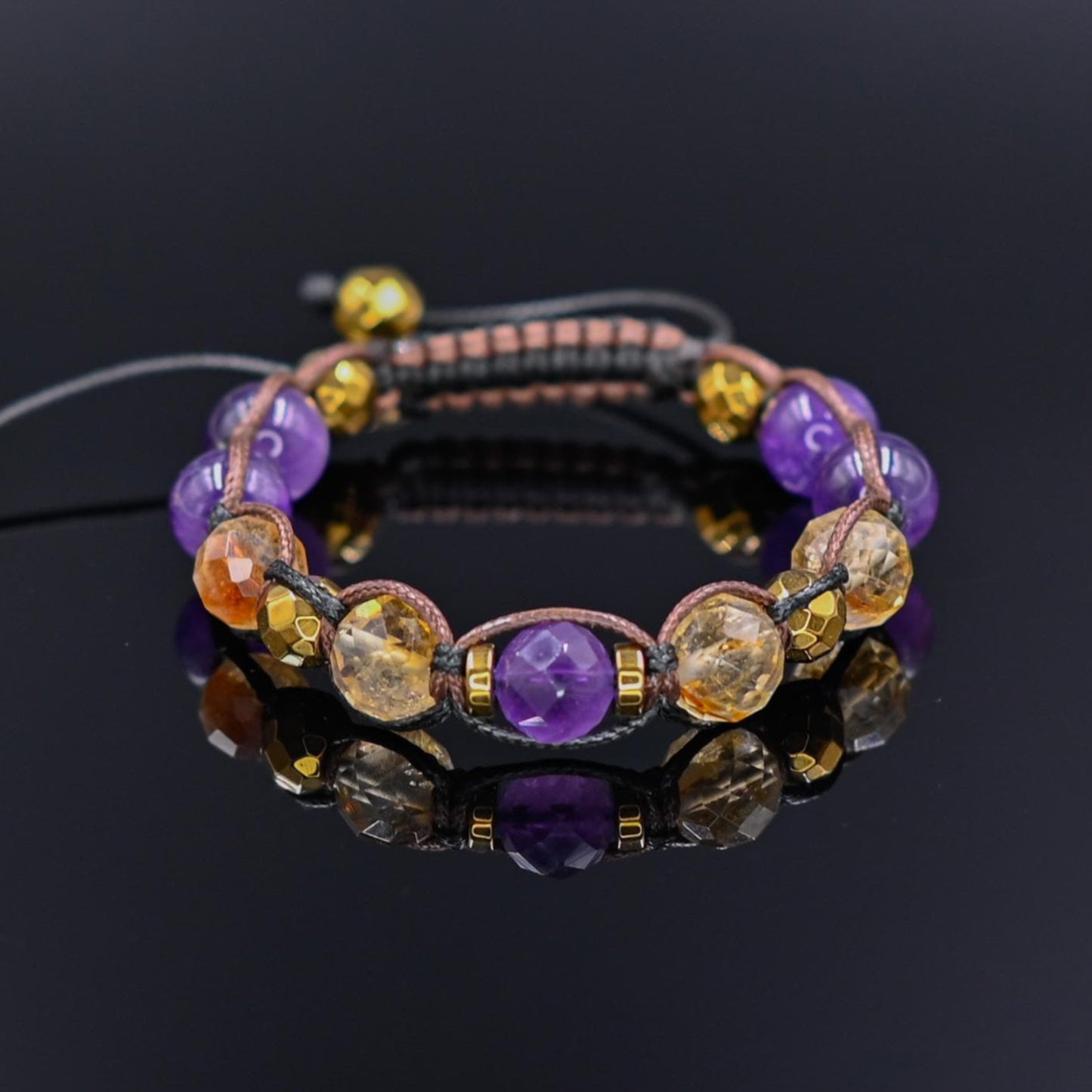 Genuine Citrine Amethyst Crystal Beaded Bracelet, Women's Gemstone Hematite Adjustable Braided Bracelet, Gift for Her, Women's Gift - Shamballa Bracelet - Birthstone Bracelet - Yoga Bracelet - Gemstone Bracelet Women - Chakra Bracelet - Macrame Bracelet - Healing Bracelet - Valinde