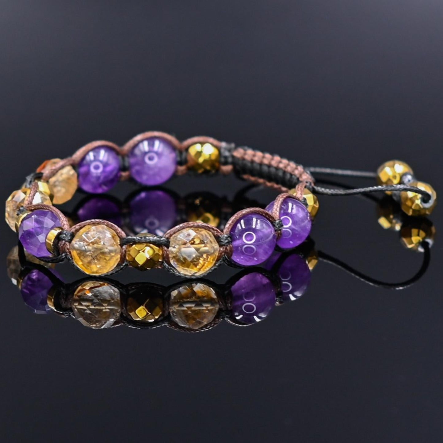 Genuine Citrine Amethyst Crystal Beaded Bracelet, Women's Gemstone Hematite Adjustable Braided Bracelet, Gift for Her, Women's Gift - Shamballa Bracelet - Birthstone Bracelet - Yoga Bracelet - Gemstone Bracelet Women - Chakra Bracelet - Macrame Bracelet - Healing Bracelet - Valinde
