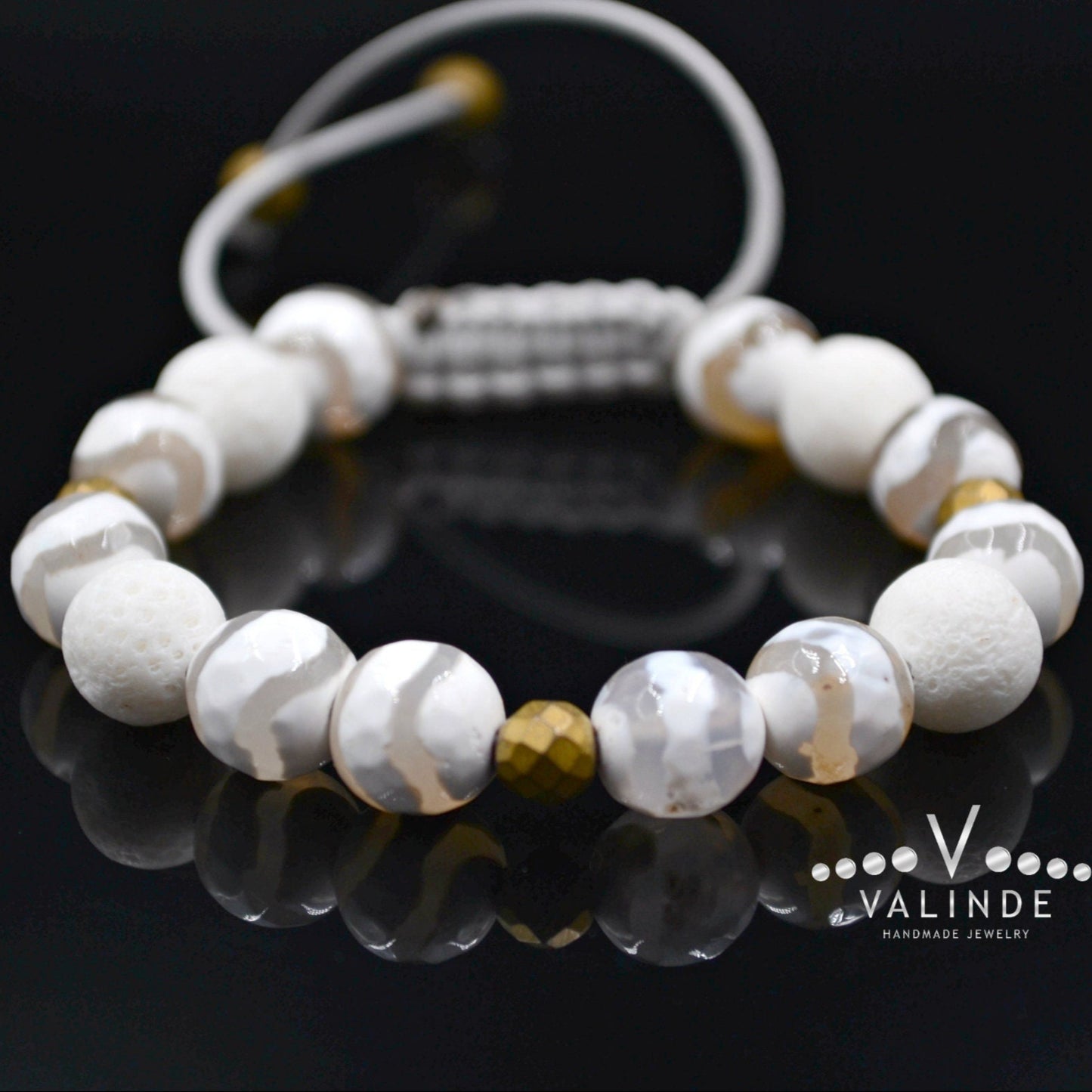 White Coral Beaded Bracelet Women's Agate Bracelet Macrame Bracelet Gift for Woman Everyday Bracelet Crystal Bracelet Hematite Bracelet - Shamballa Bracelet - Birthstone Bracelet - Gemstone Bracelet Men - Chakra Bracelet - Macrame Bracelet - Healing Bracelet - Valinde