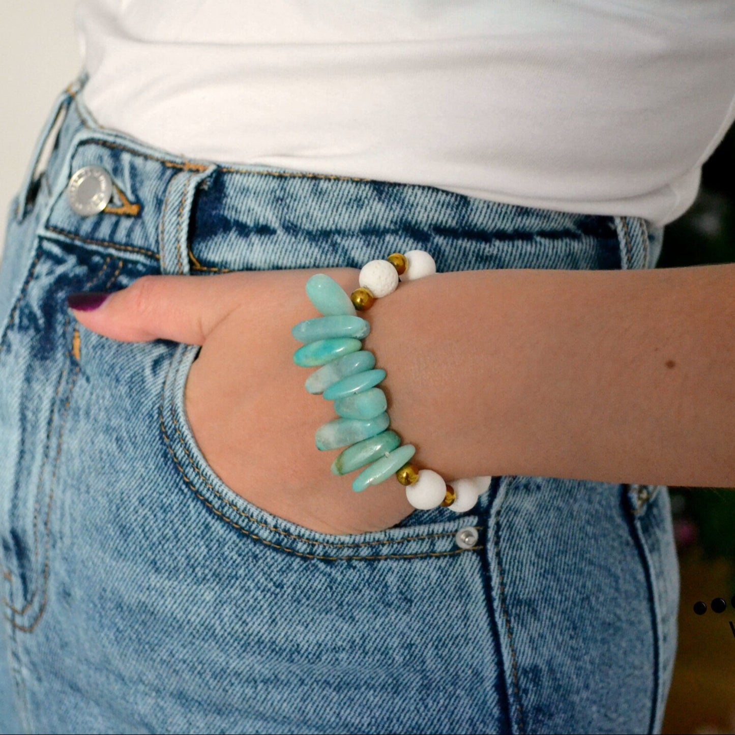 Amazonite Stretch Bracelet White Coral Bracelet Gemstone Beaded Bracelet Hematite Bracelet Gift for Woman Elastic Bracelet Summer Bracelet - Shamballa Bracelet - Birthstone Bracelet - Gemstone Bracelet Men - Chakra Bracelet - Macrame Bracelet - Healing Bracelet - Valinde