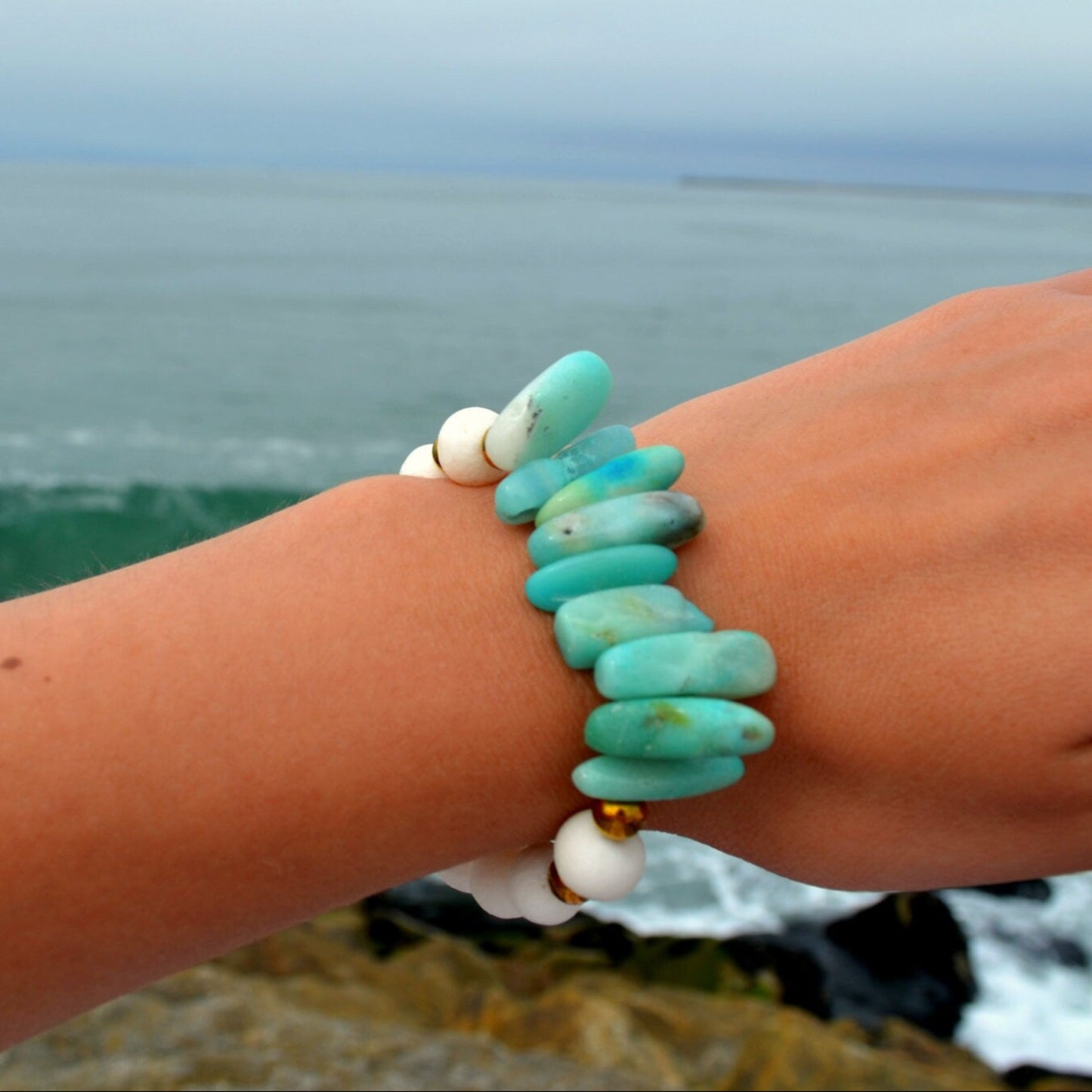 Amazonite Stretch Bracelet White Coral Bracelet Gemstone Beaded Bracelet Hematite Bracelet Gift for Woman Elastic Bracelet Summer Bracelet - Shamballa Bracelet - Birthstone Bracelet - Gemstone Bracelet Men - Chakra Bracelet - Macrame Bracelet - Healing Bracelet - Valinde