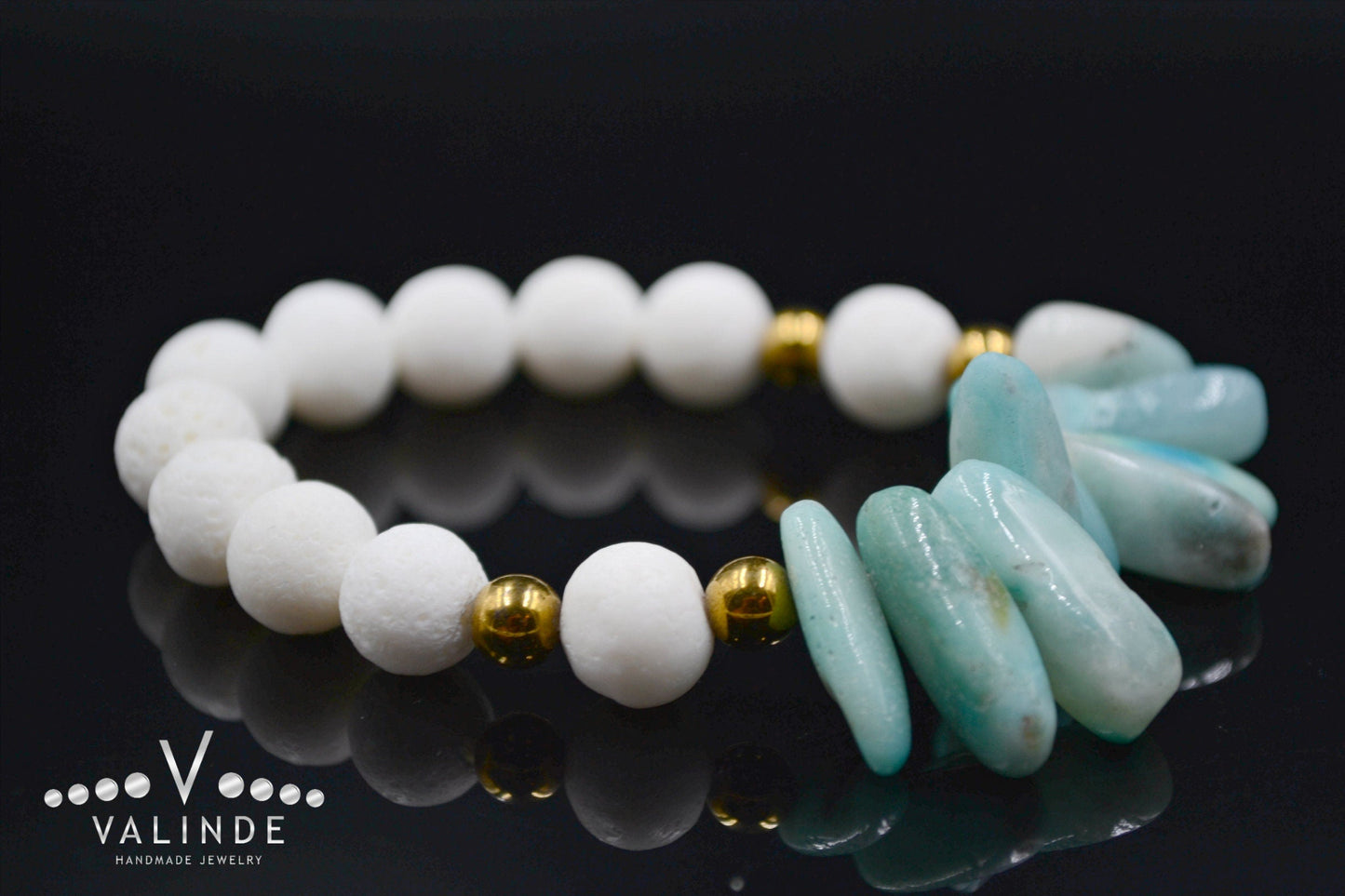 Amazonite Stretch Bracelet White Coral Bracelet Gemstone Beaded Bracelet Hematite Bracelet Gift for Woman Elastic Bracelet Summer Bracelet - Shamballa Bracelet - Birthstone Bracelet - Gemstone Bracelet Men - Chakra Bracelet - Macrame Bracelet - Healing Bracelet - Valinde