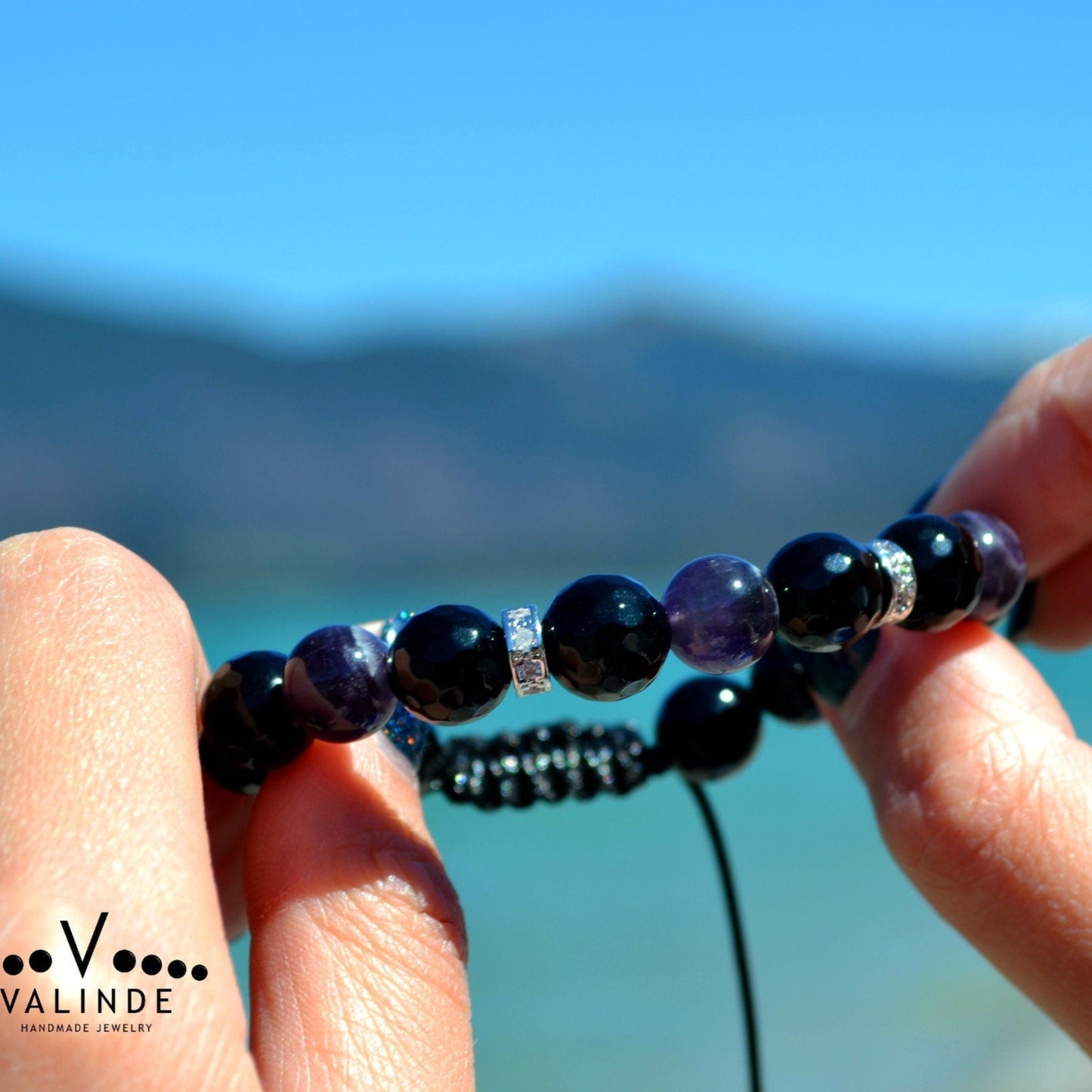 Women's Faceted Agate Beads Bracelet Amethyst Crystal Bracelet Gift for Her Gift for Wife Cubic Zirconia Bracelet Black Adjustable Bracelet Healing Bracelet Birthstone Bracelet