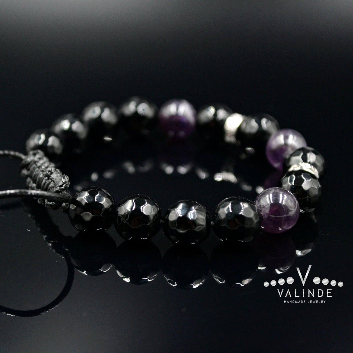 Women's Faceted Agate Beads Bracelet Amethyst Crystal Bracelet Gift for Her Gift for Wife Cubic Zirconia Bracelet Black Adjustable Bracelet Healing Bracelet Birthstone Bracelet