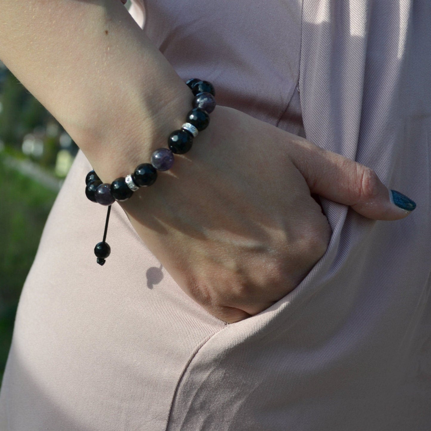Women's Faceted Agate Beads Bracelet Amethyst Crystal Bracelet Gift for Her Gift for Wife Cubic Zirconia Bracelet Black Adjustable Bracelet Healing Bracelet Birthstone Bracelet