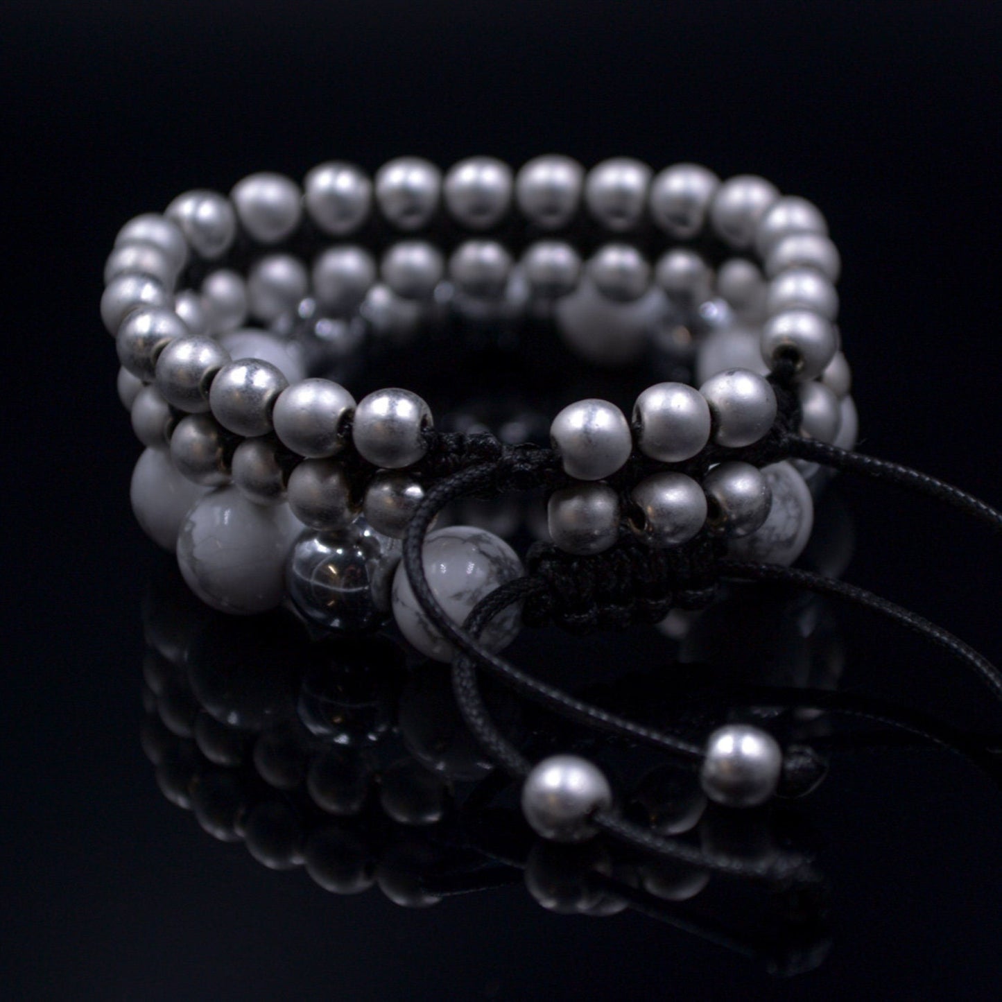 Women's Howlite and Hematite Bracelet Set / Adjustable Bracelets / Gift for Woman / Silver Hematite Bracelet / Double Row Bracelet for Woman - Shamballa Bracelet - Birthstone Bracelet - Gemstone Bracelet Men - Chakra Bracelet - Macrame Bracelet - Healing Bracelet - Valinde